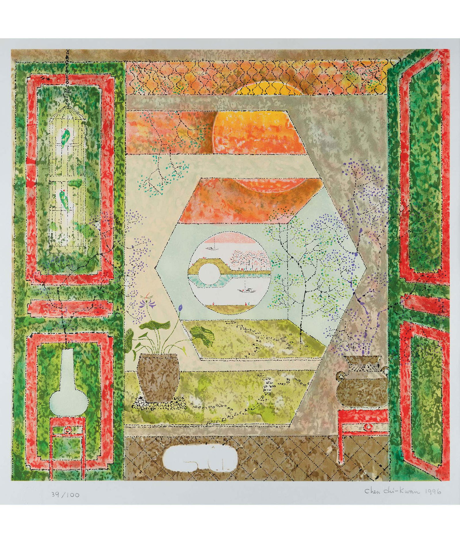 Chen Qi-Kuan (1921-2007), View Within: 609 陳其寬 (1921-2007) 雙屏 60x61cm 1996年作 版畫 39/100 簽名：Chen chi-Kwan 1996 預估價：RMB 13,600-18,