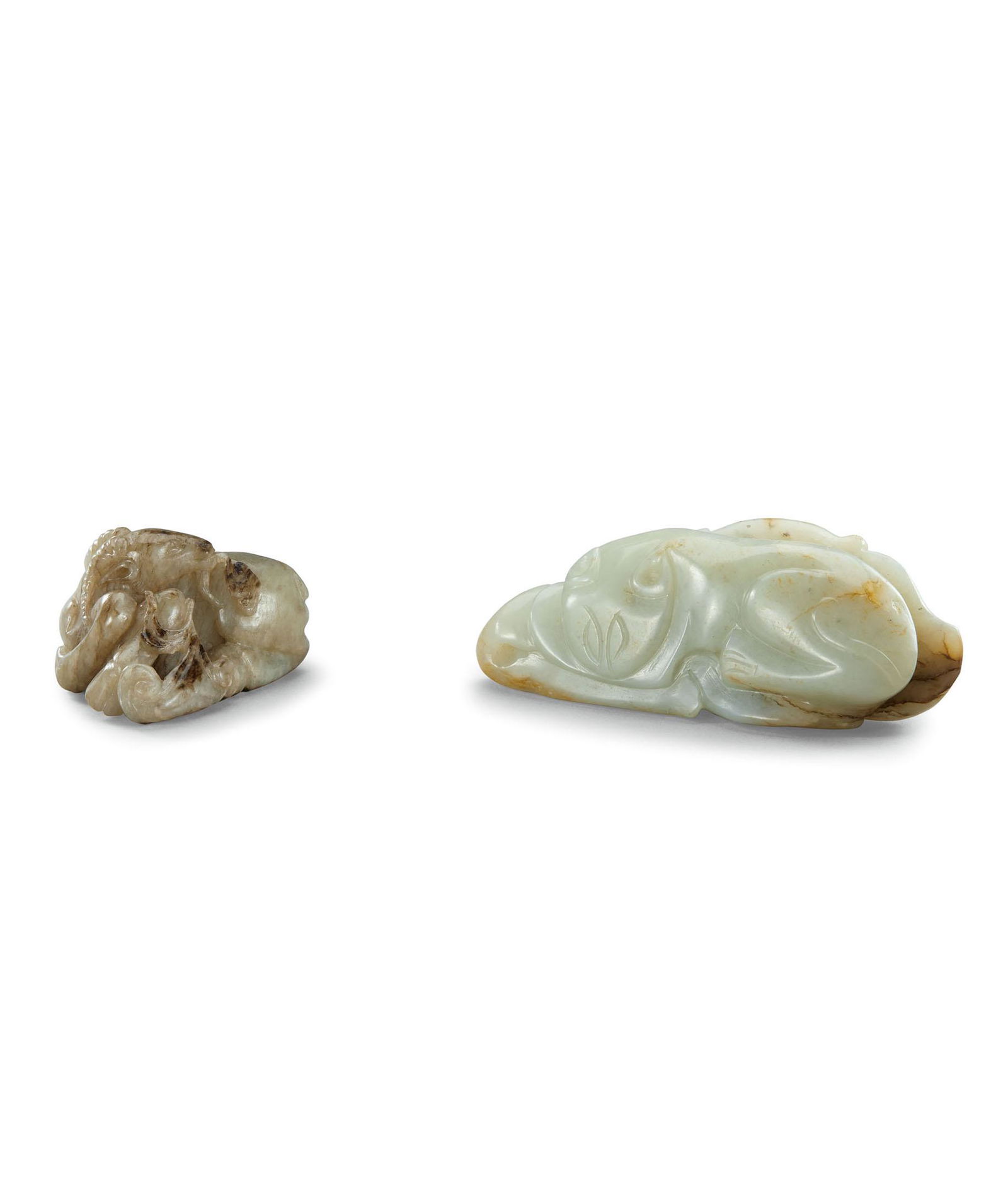 A Set of Two Celadon Jade Goat and Badger, Qing Dynasty (1 of 1)
