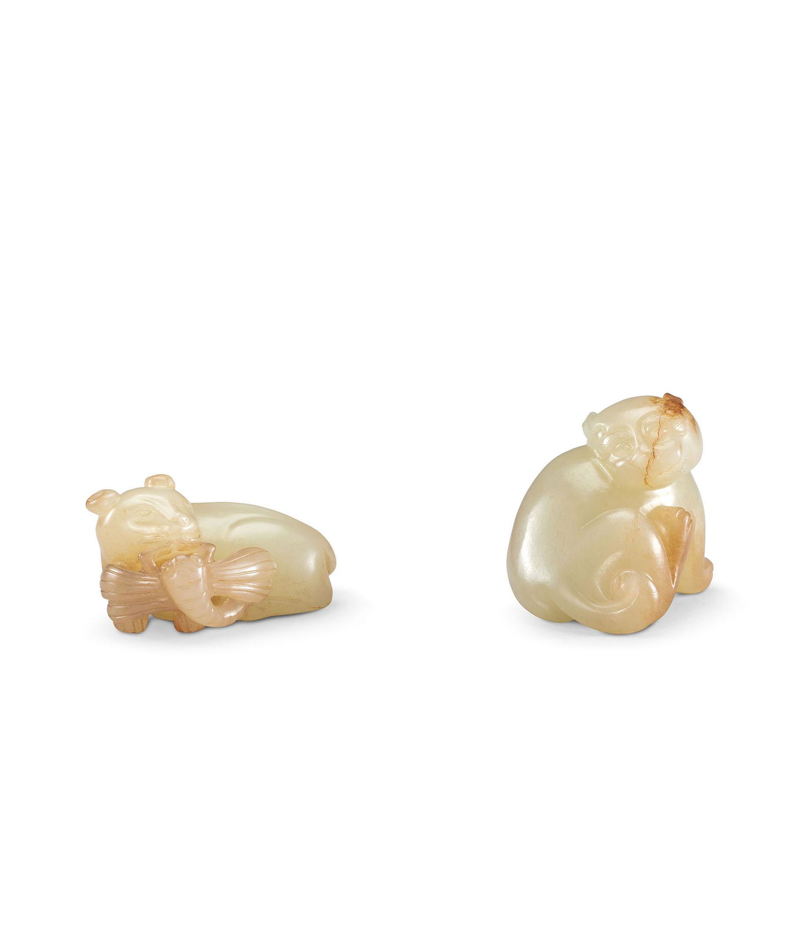 A Set of Two White Jade Badger and Cat, Qing Dynasty (1 of 2)
