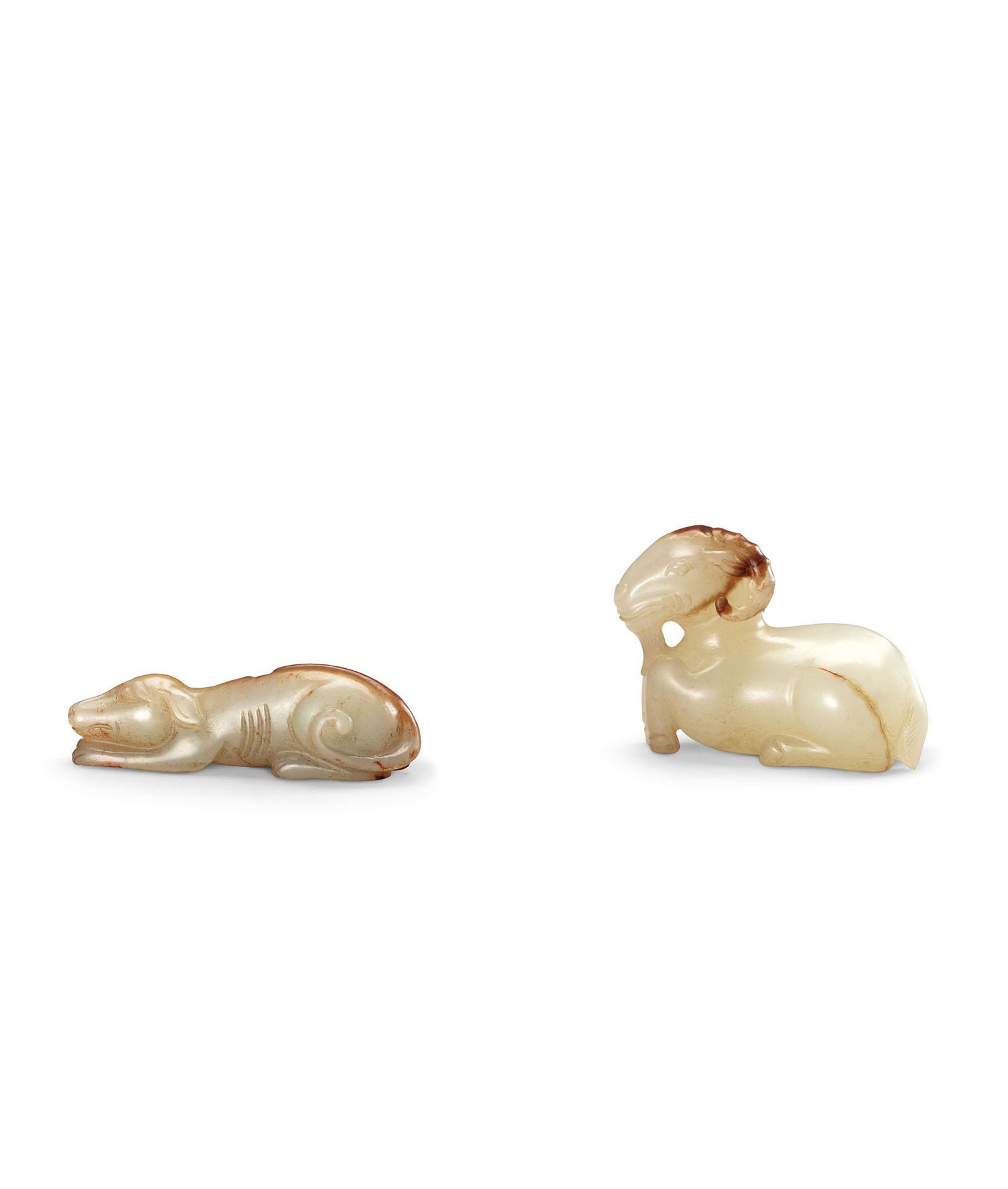 A Set of Two White Jade Dog and Goat, Qing Dynasty (1 of 1)