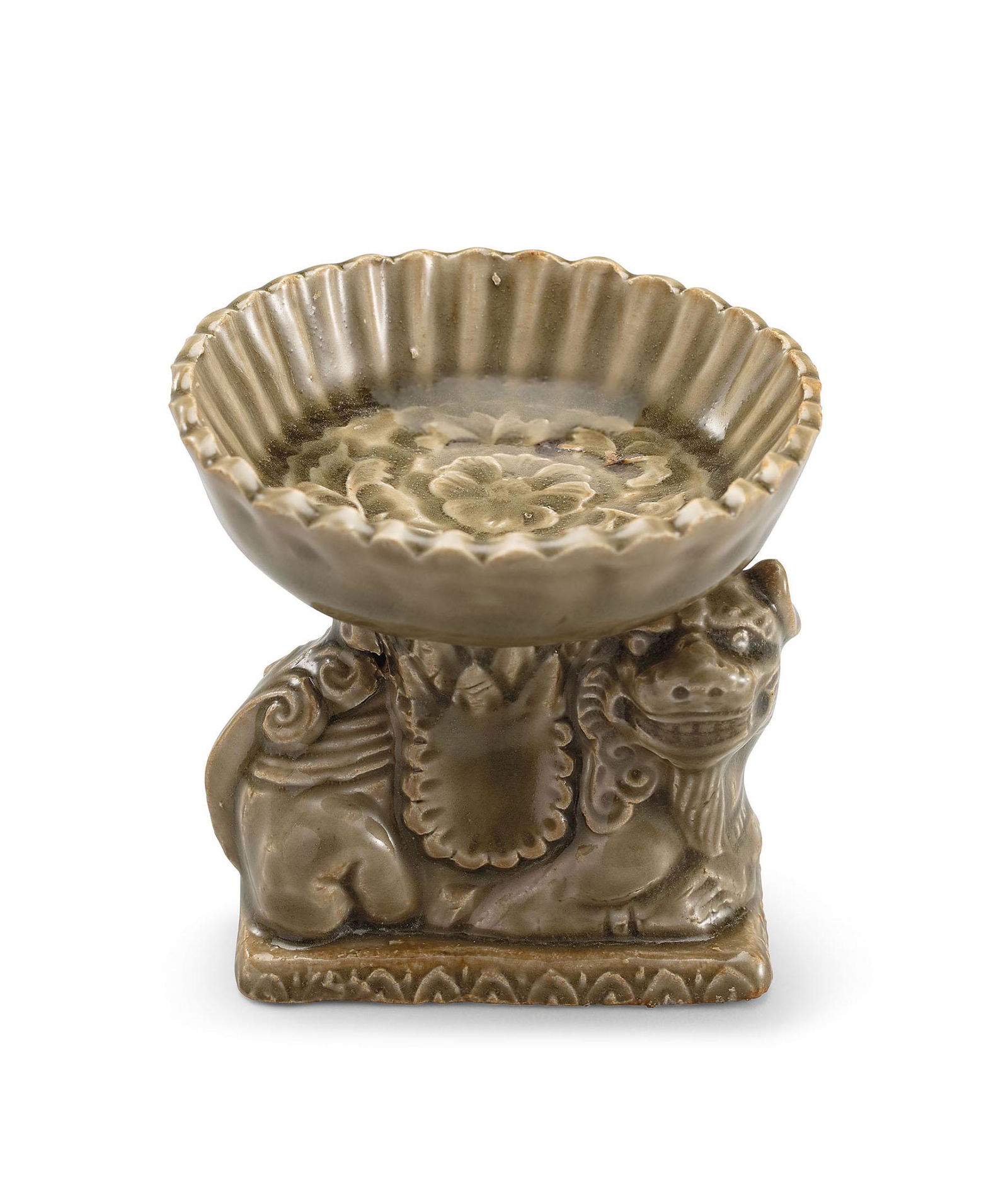 A Rare Yaozhou Celadon-Glazed 'Lion' Stoneware Lamp, Song / Jin Dynasty (1 of 5)