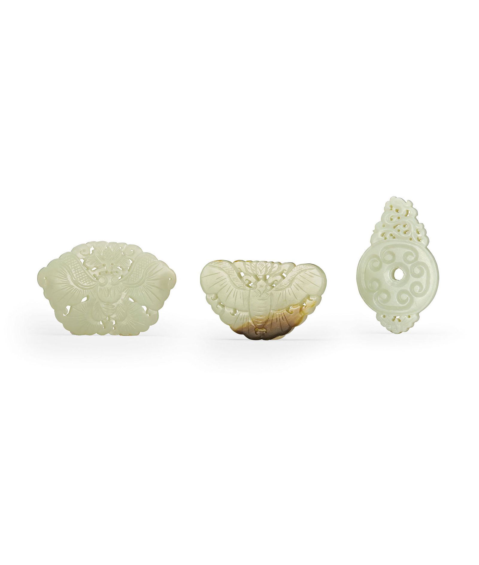 2 Pale Celadon Jade Pendants and A Pale Celadon Jade Bi Disc, Qing Dynasty (1 of 1)