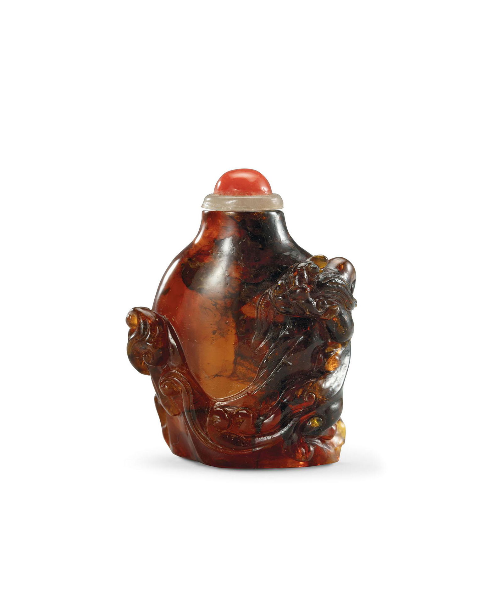 An Amber 'Dragon' Snuff Bottle, Qing Dynasty (1 of 1)