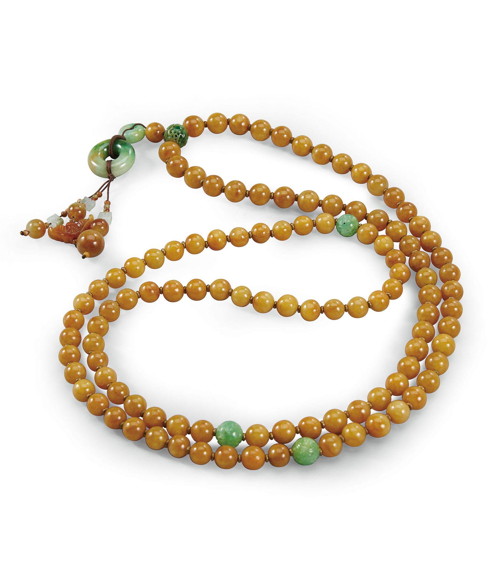 A String of 108 Yellow Jadeite Beads Necklace (1 of 1)