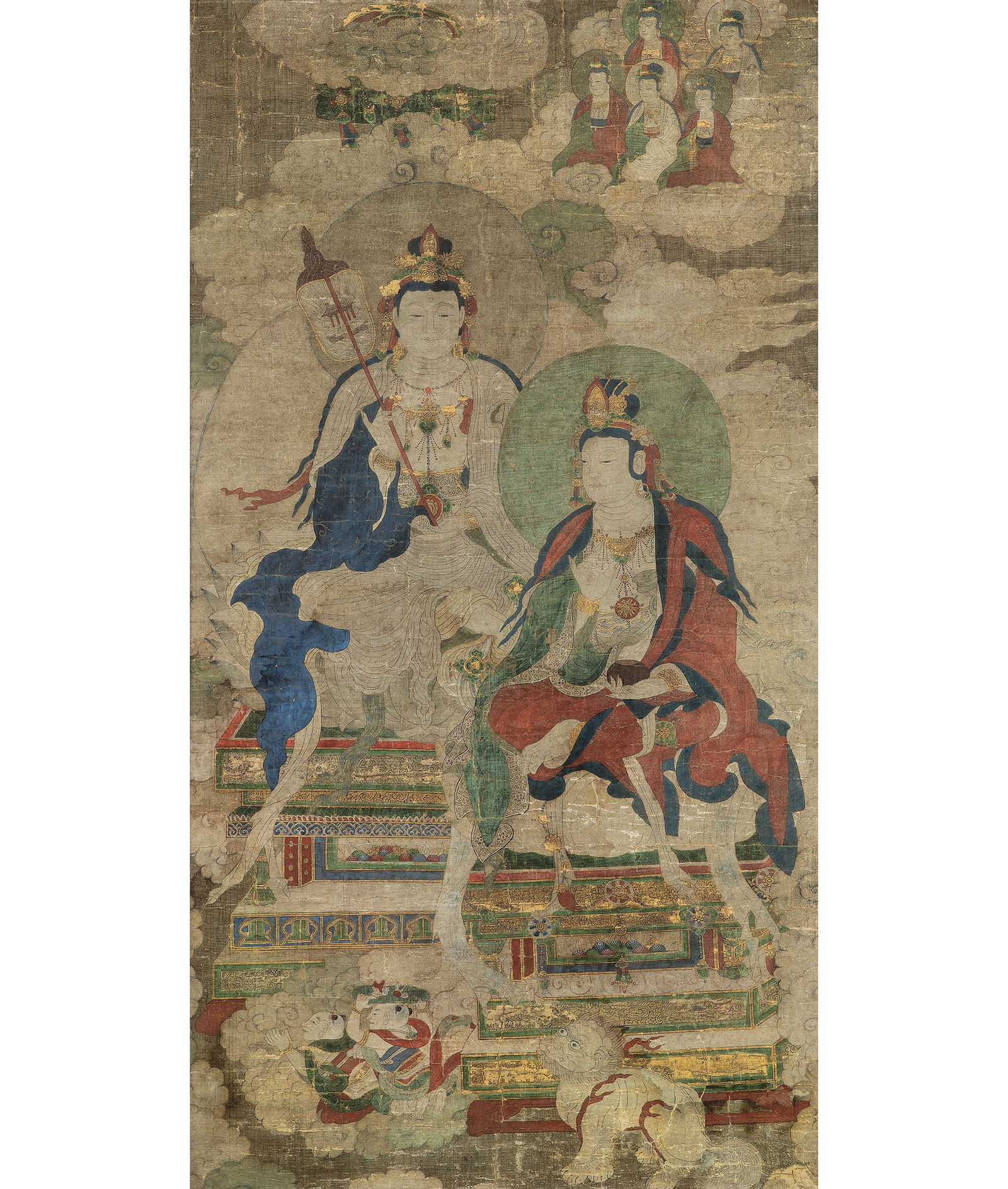 Brahma and the Multitude of Bodhisattvas, Ming Dynasty: 145 明 大梵天并諸菩薩眾 120x64.5cm ｜設色絹本 框 來源： 山中商會A