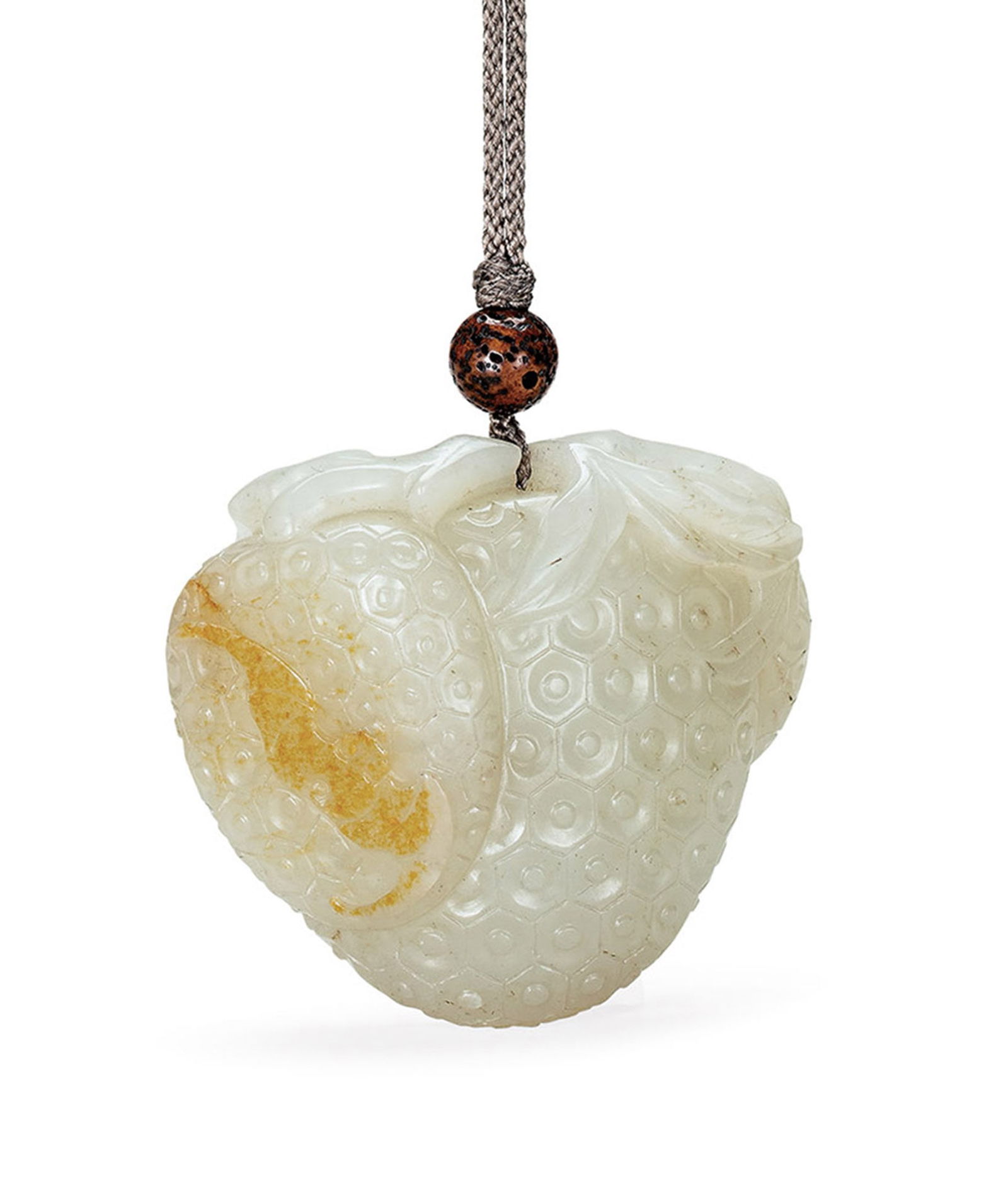A Pale Celadon Jade 'Lychee' Pendant, Qing Dynasty: 158 清 青白玉荔枝珮 L4.5cm 預估價： TWD 18,000-20,000 RMB 4,000-4,400 A Pale Celadon Jade 'Lychee' Pendant Qing Dynasty L4.5cm