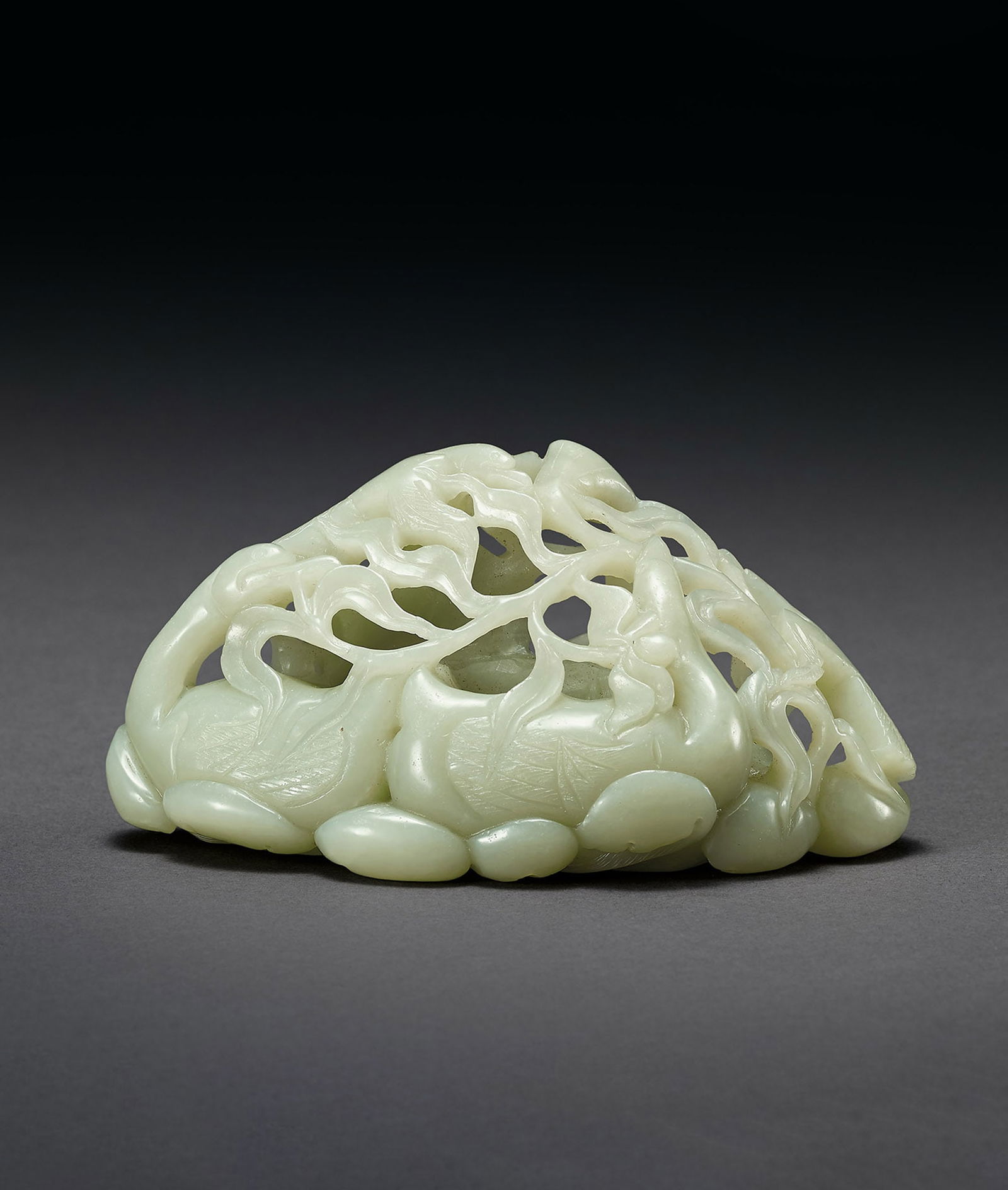 A Pale Celadon Jade 'Duck and Lotus' Group, Qing Dynasty (1 of 1)