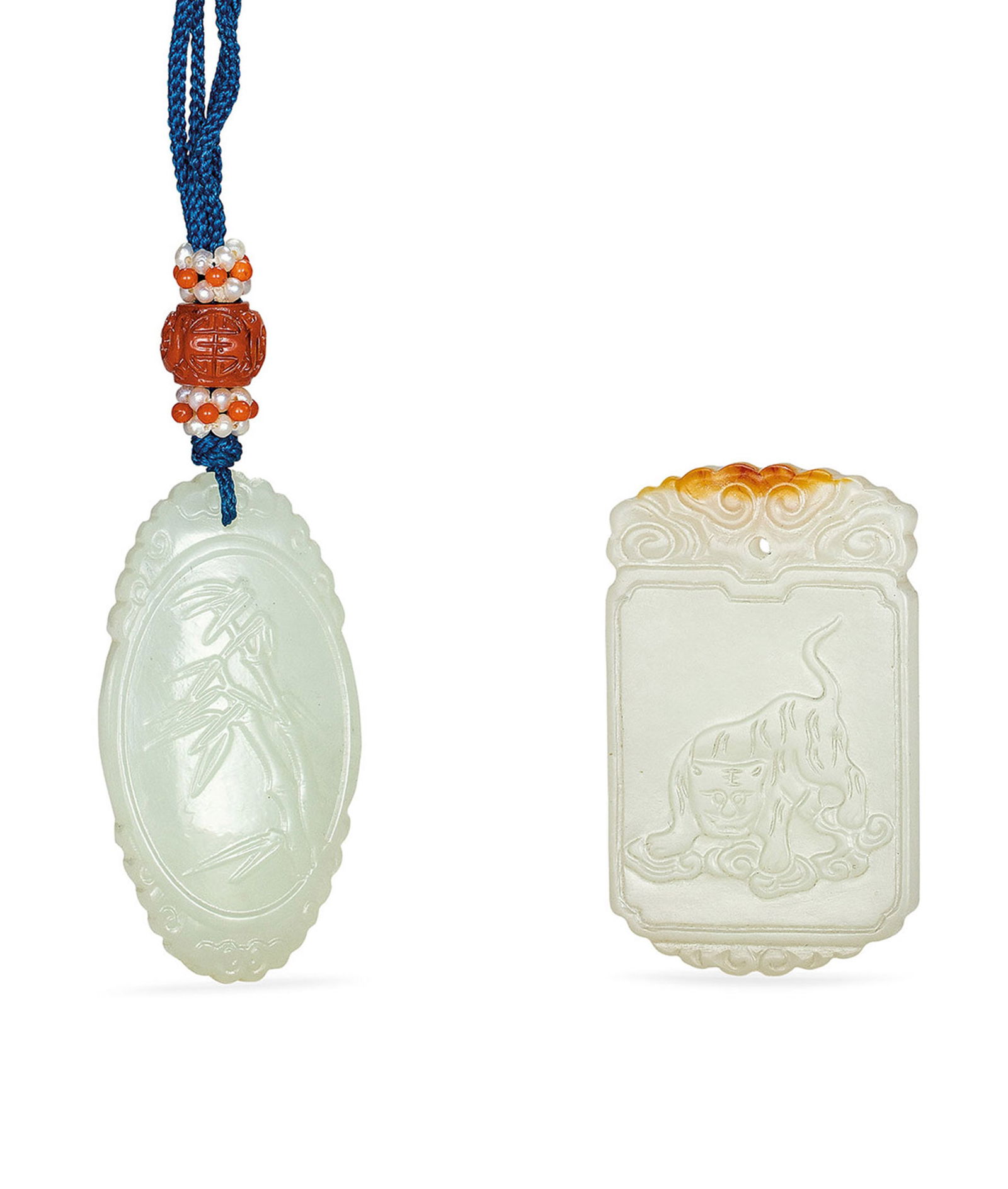 White Jade 'Bamboo' Pendant and a White Jade 'Tiger' Plaque (1 of 3)