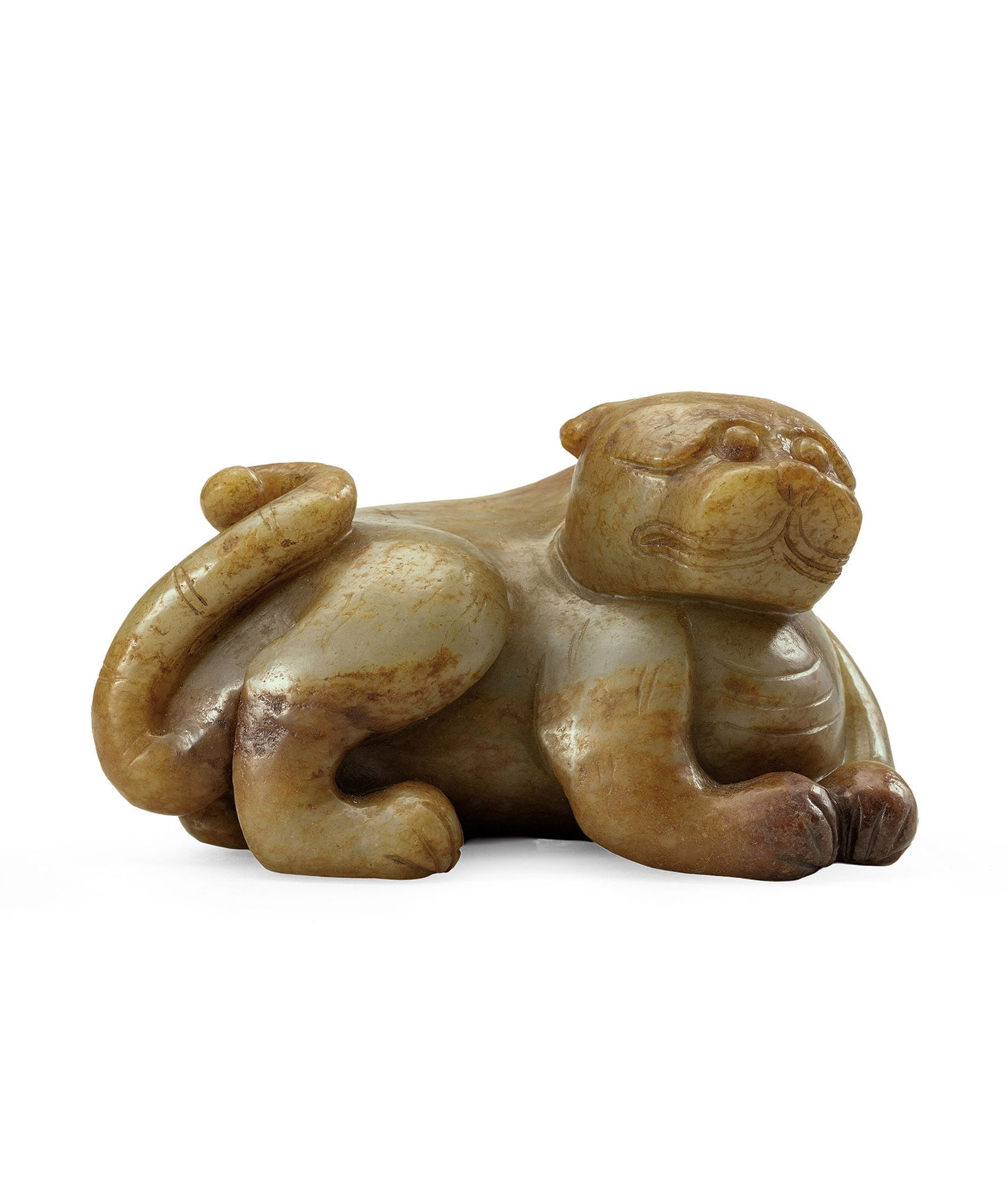 A Pale Celadon Jade Recumbent Tiger, Qing Dynasty (1 of 1)