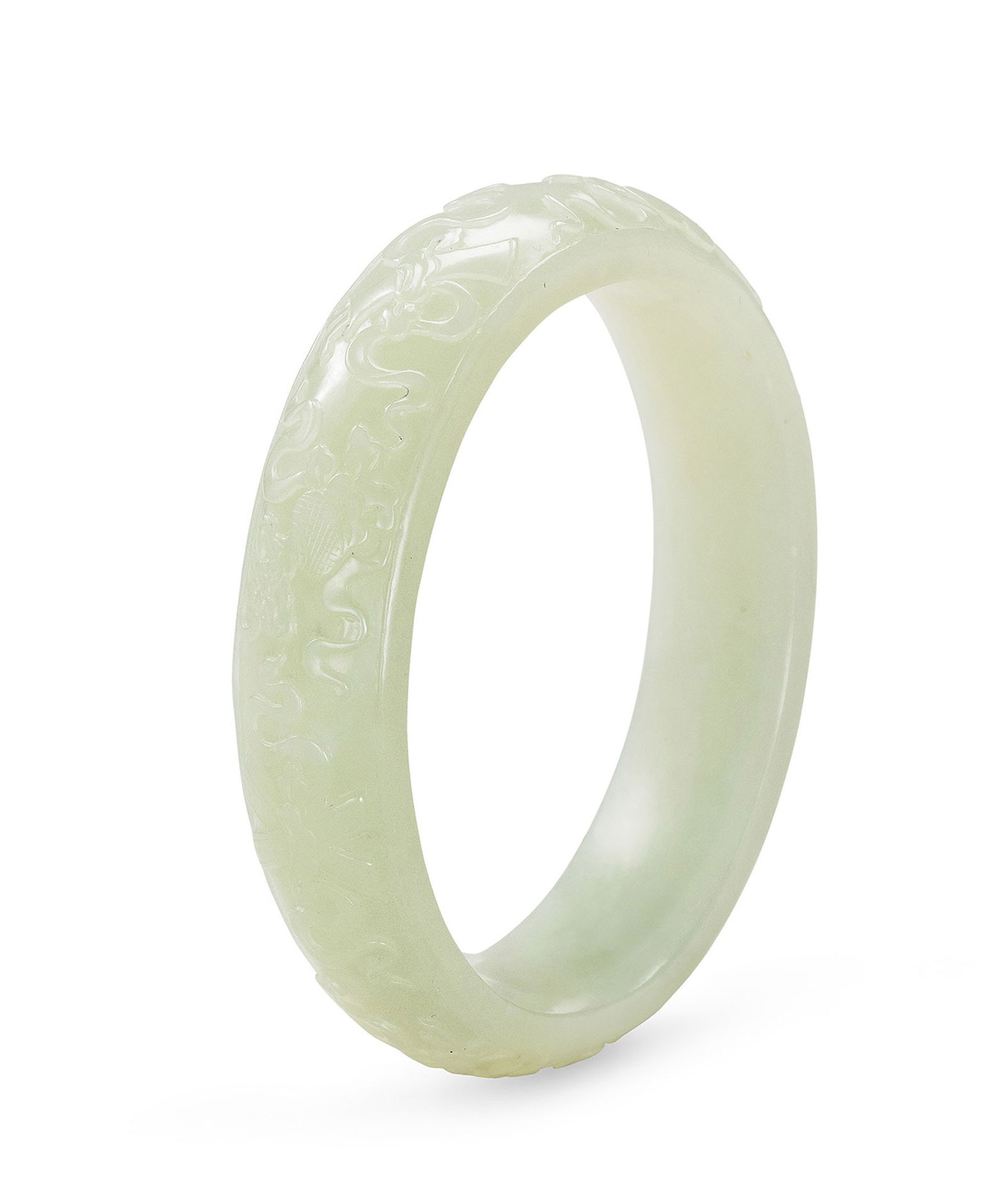 A White Jade 'Ambaxian' Bangle, Qing Dynasty (1 of 1)