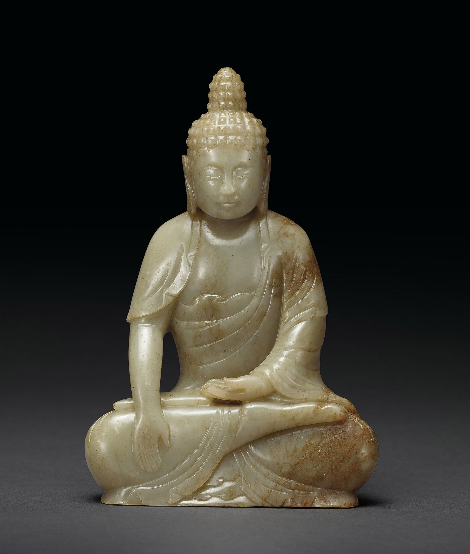 A Pale Celadon Jade Figure of Sakyamuni, Qing Dynasty (1 of 1)