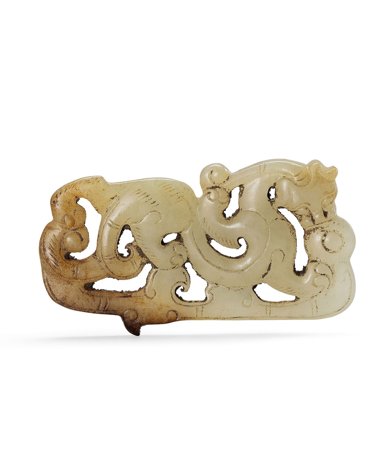 White Jade Openwork Dragon-Shaped Pendant, Qing Dyn. or Earlier (1 of 1)