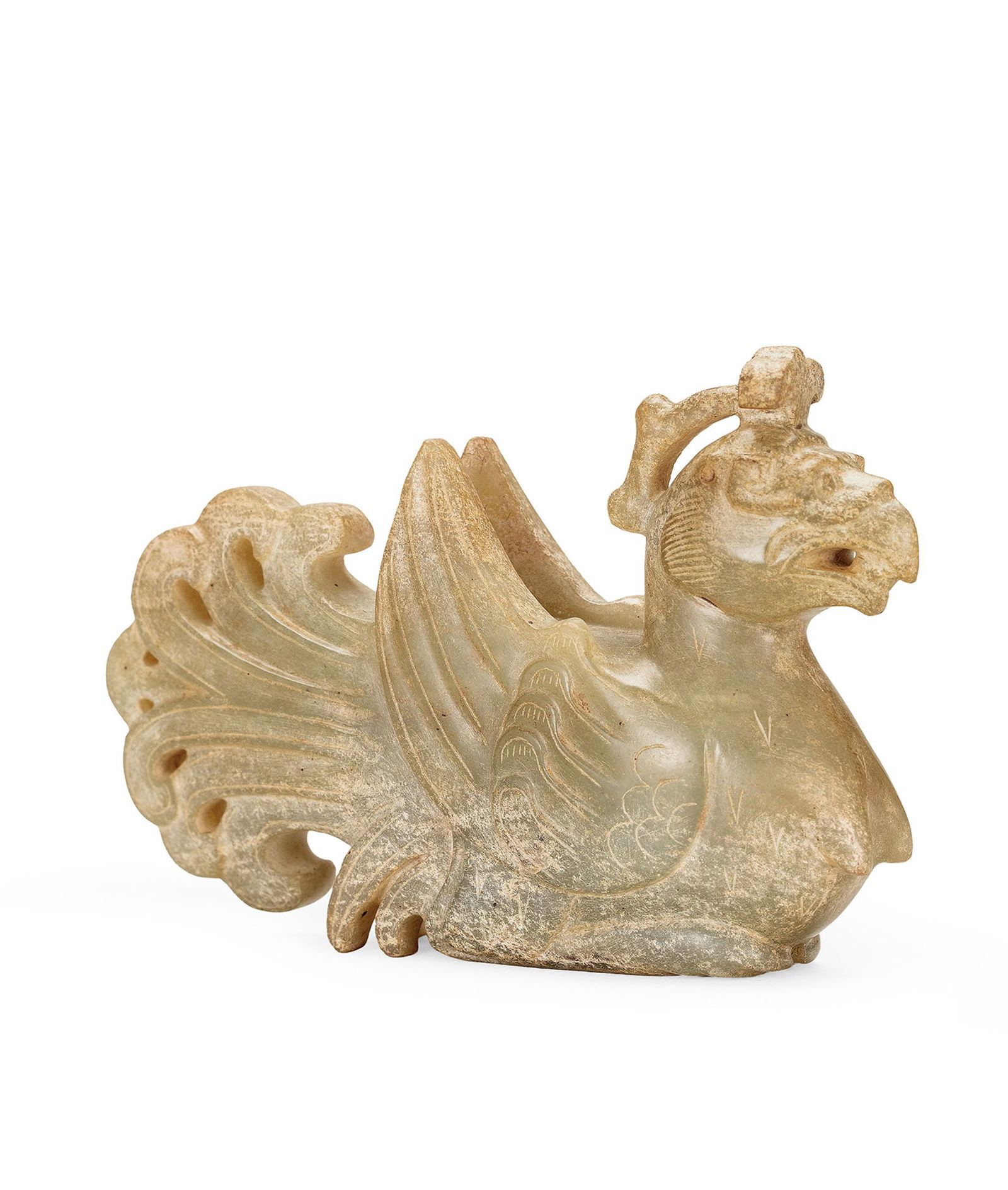 A Celadon Jade Phoenix, Qing Dynasty or Earlier (1 of 1)