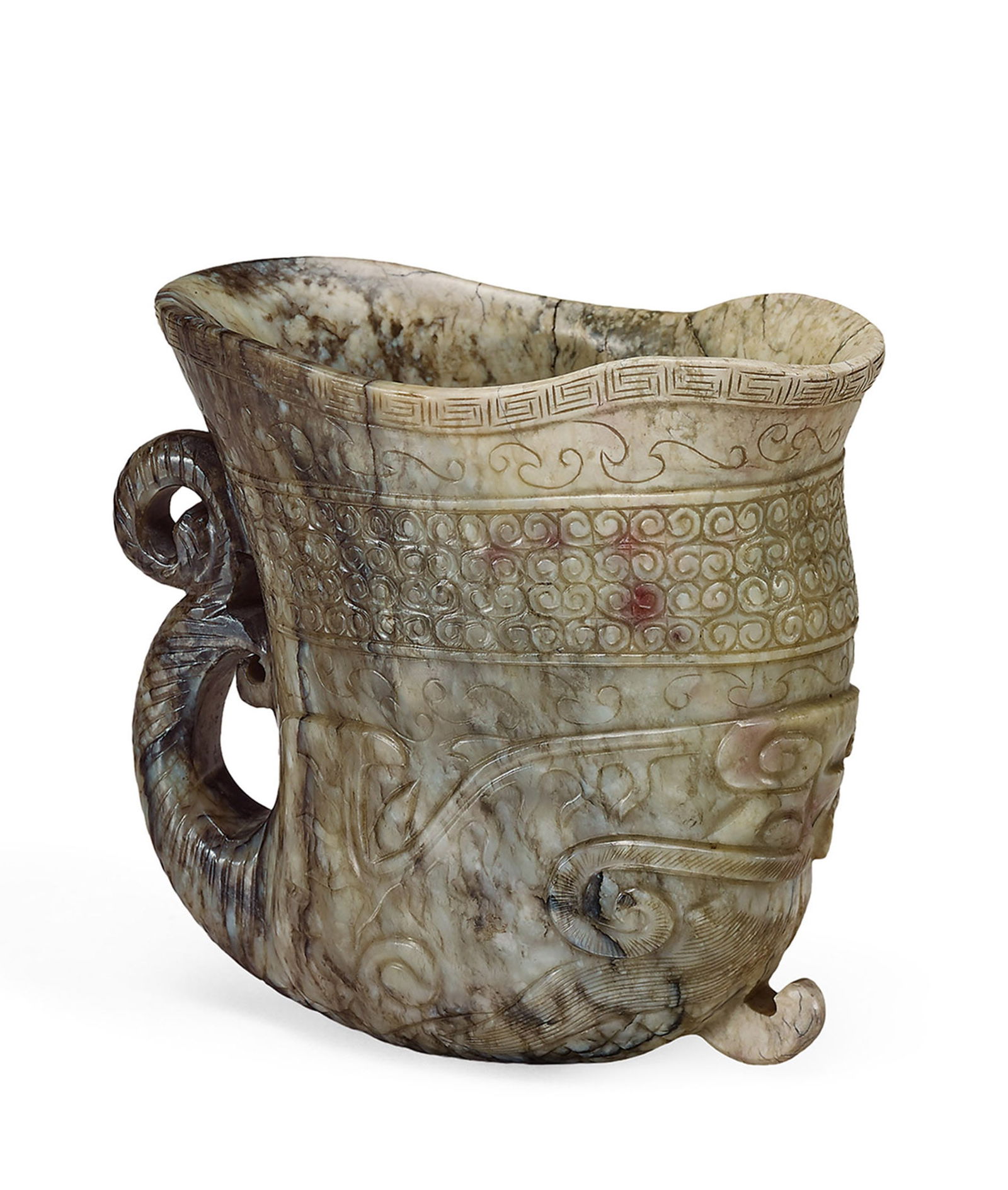 Jade 'Beast-Mask' Archaistic Rhyton, Guang, Ming Dyn. (1 of 1)