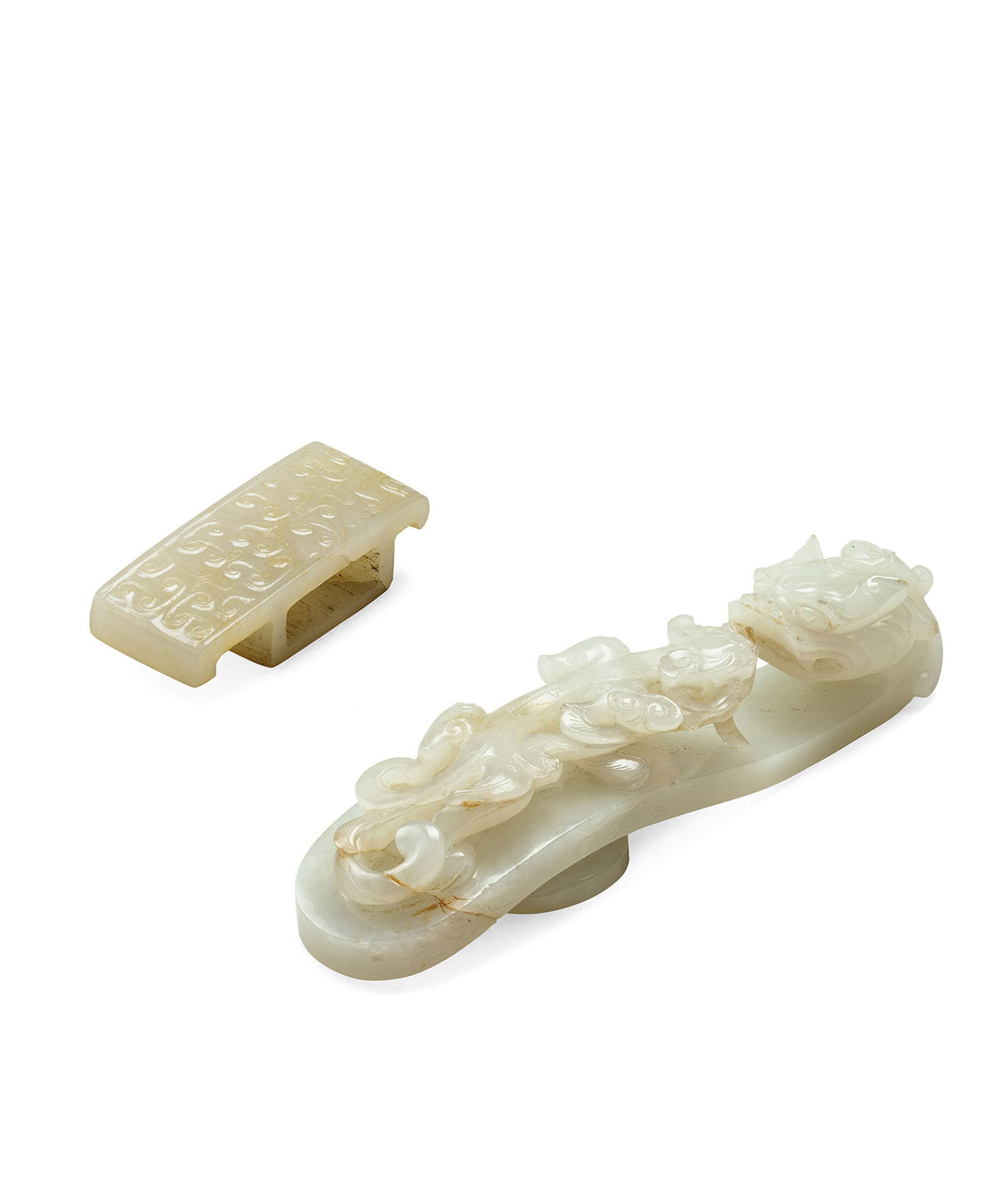 White Jade Sword Ornament and a White Jade Belthook, Qing Dyn. (1 of 3)