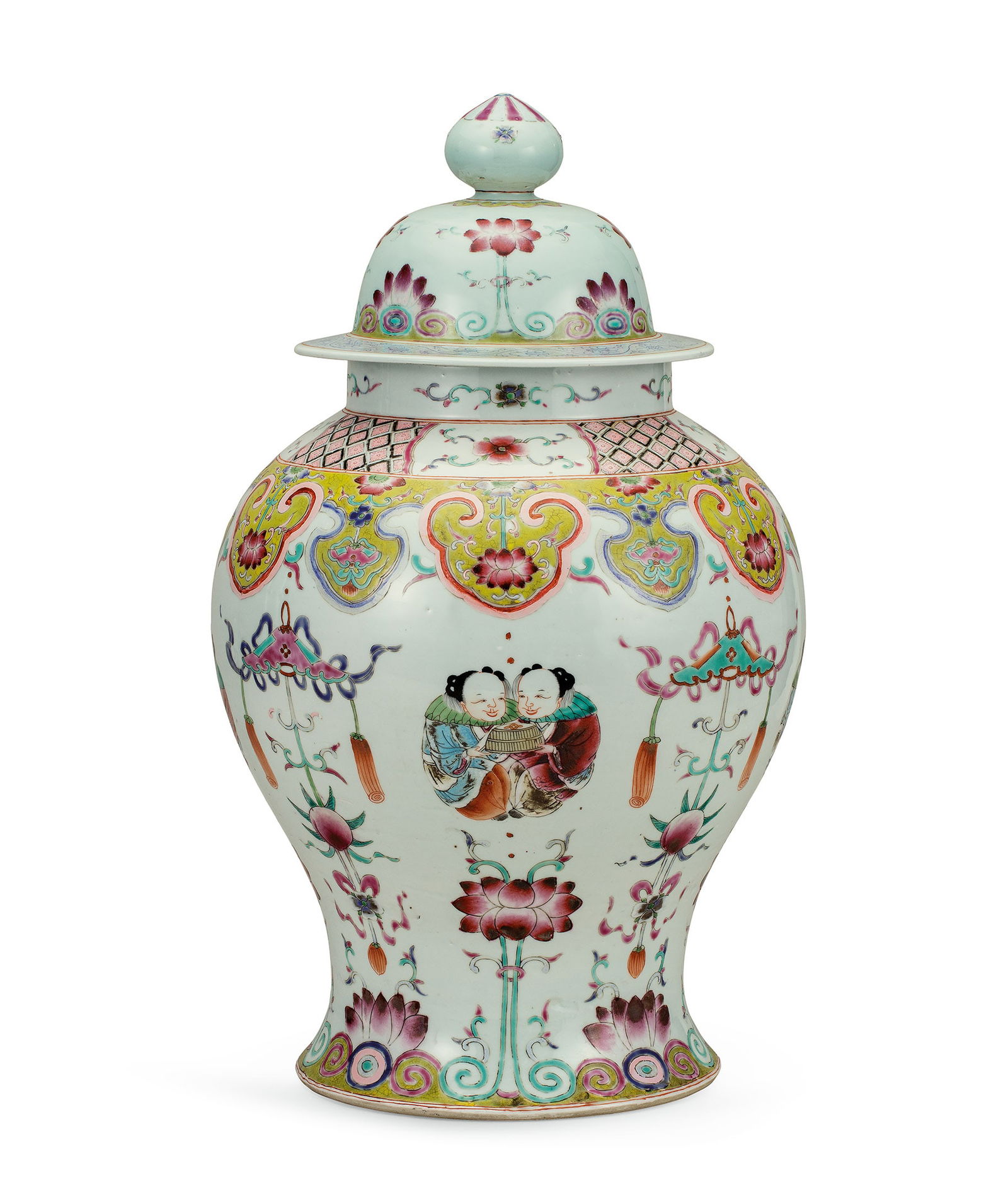 Large Famille-Rose 'Hehe Erxian' Jar and Cover, Qing Dyn. (1 of 2)