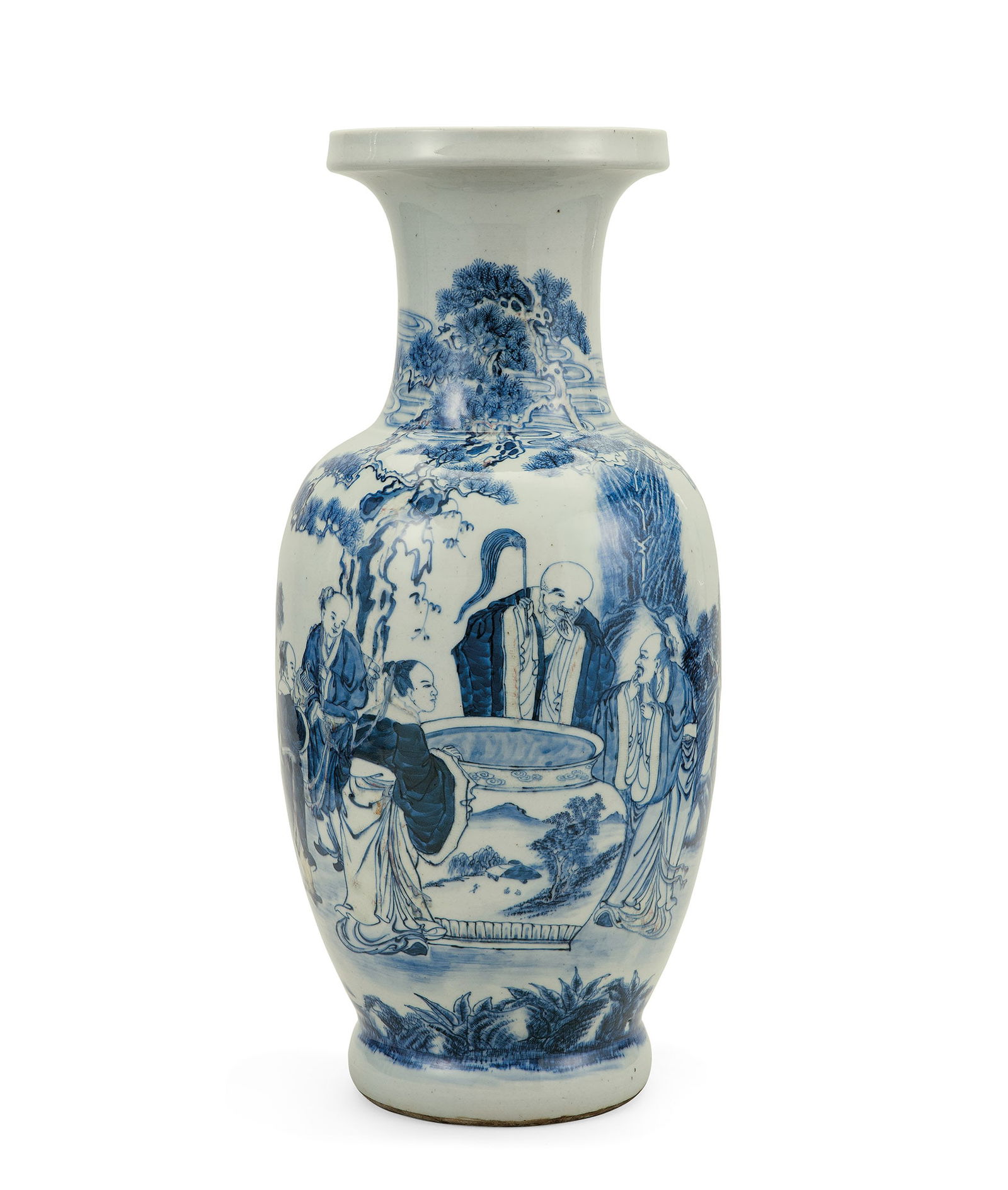 Large Blue and White and Copper-Red Decorated 'Scholar Watching Fish Under Pine' Vase, Qing Dyn.: 242 清 青花釉裏紅松下高士觀魚圖瓶 H56cm 預估價： TWD 20,000-30,000 RMB 4,400-6,700 A Large B