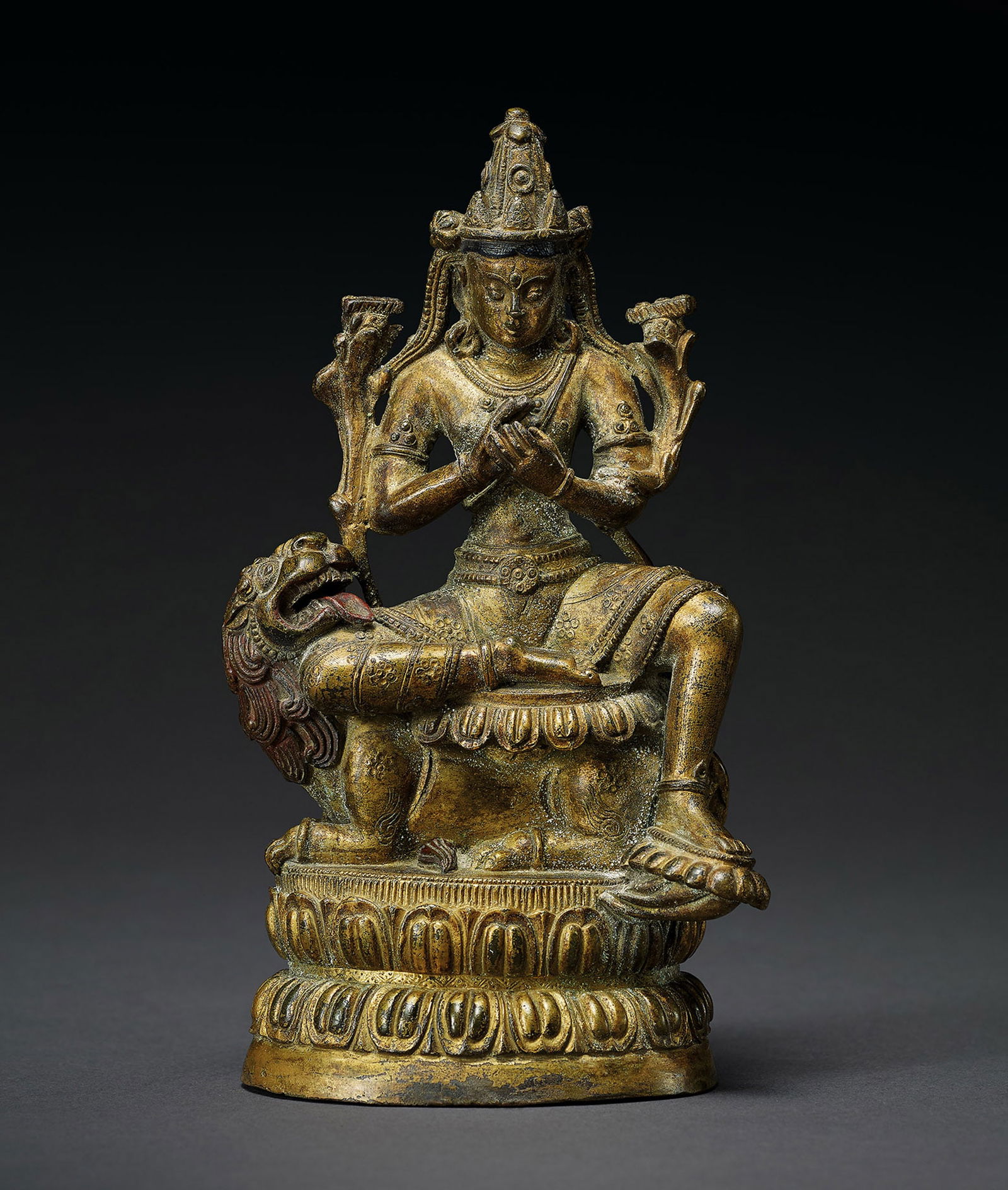 A Gilt-Bronze Figure of Guanyin and Lion, Qing Dynasty (1 of 1)