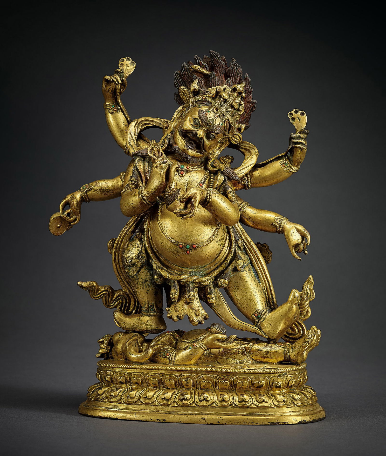 A Gilt-Bronze Figure of Six-Arm Mahakala, 18c. (1 of 1)