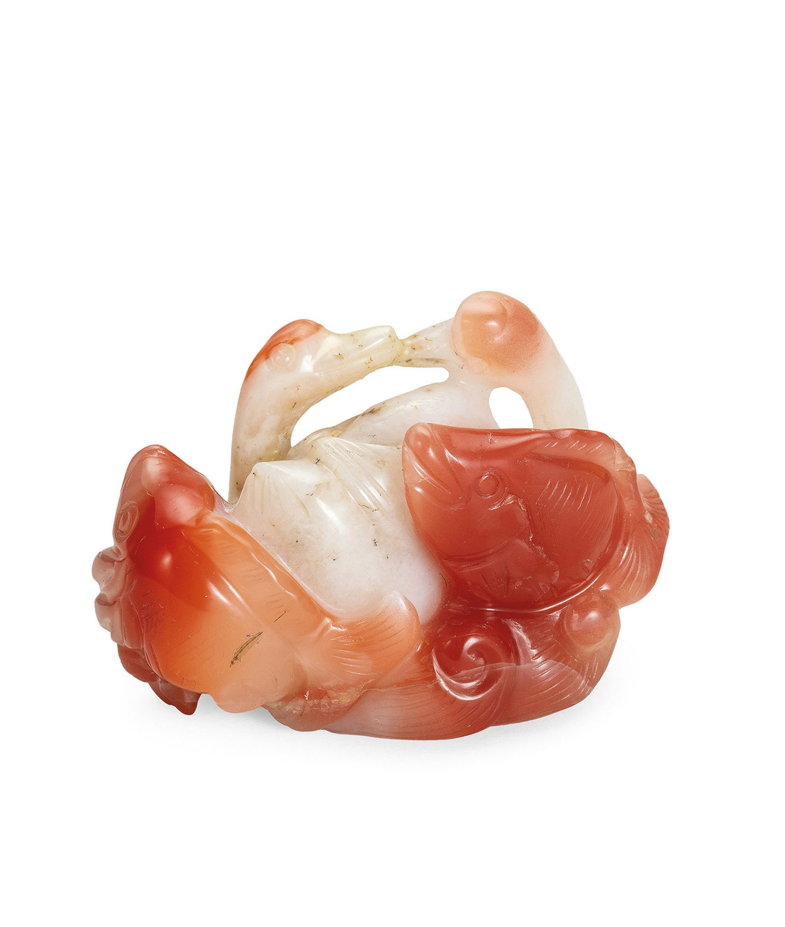 A Carved Agate 'Mandarin Ducks' Ornament, Qing Dynasty (1 of 1)