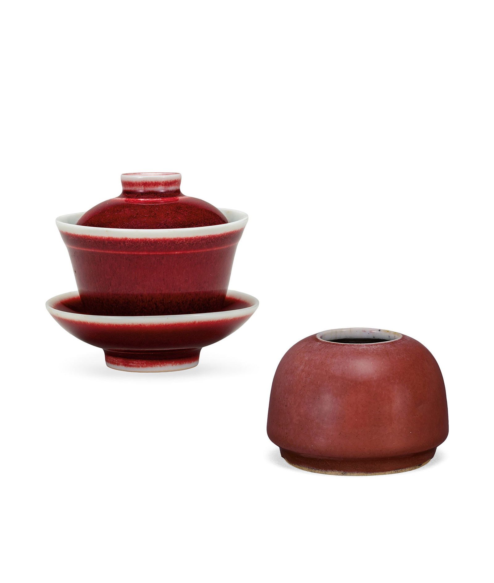 Hsiao Fang Kiln Copper-Red Glazed Cup Set and a Red-Glazed Brush Washer (1 of 3)