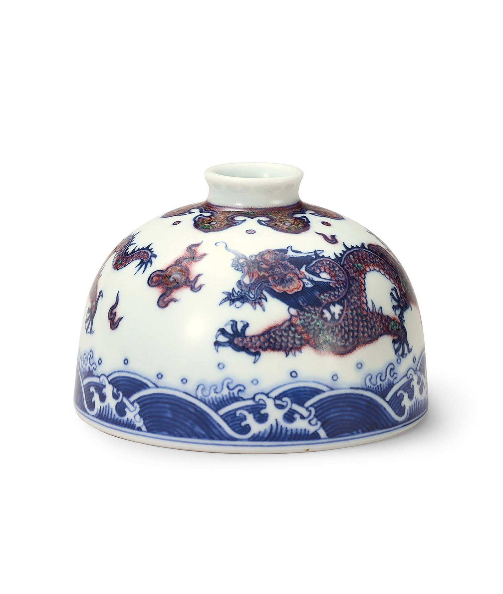 Hsiao Fang Kiln Blue and White and Copper-Red 'Dragon' Brush Washer (1 of 2)