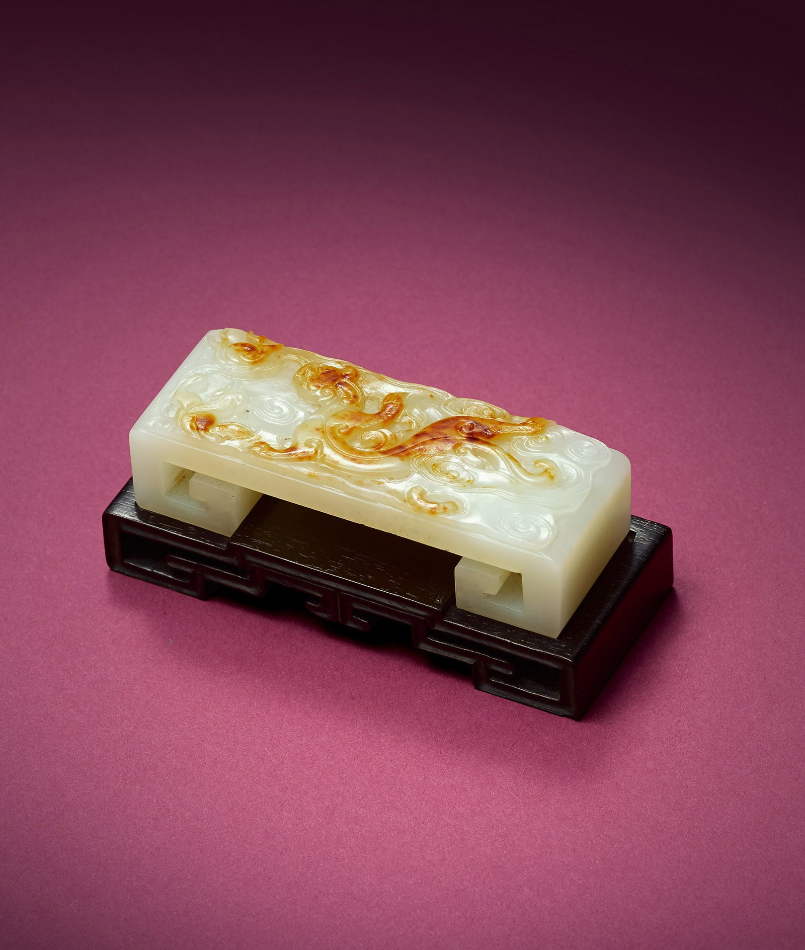 Rare White & Russet Jade 'Dragon' Ink Stand, 18th C (1 of 2)
