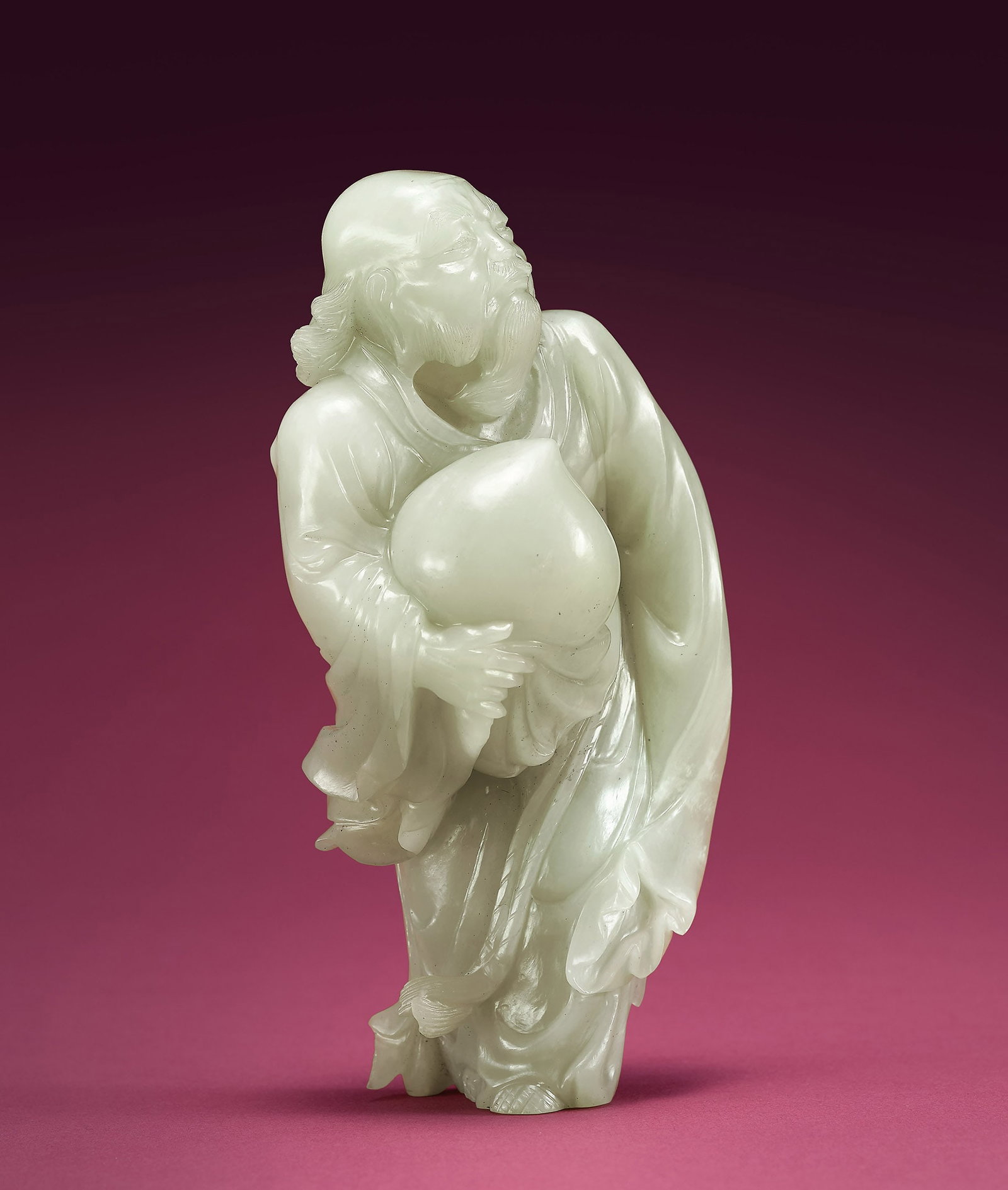 Rare Pale Celadon Jade Dongfang Shuo Figure, 18th C. (1 of 3)