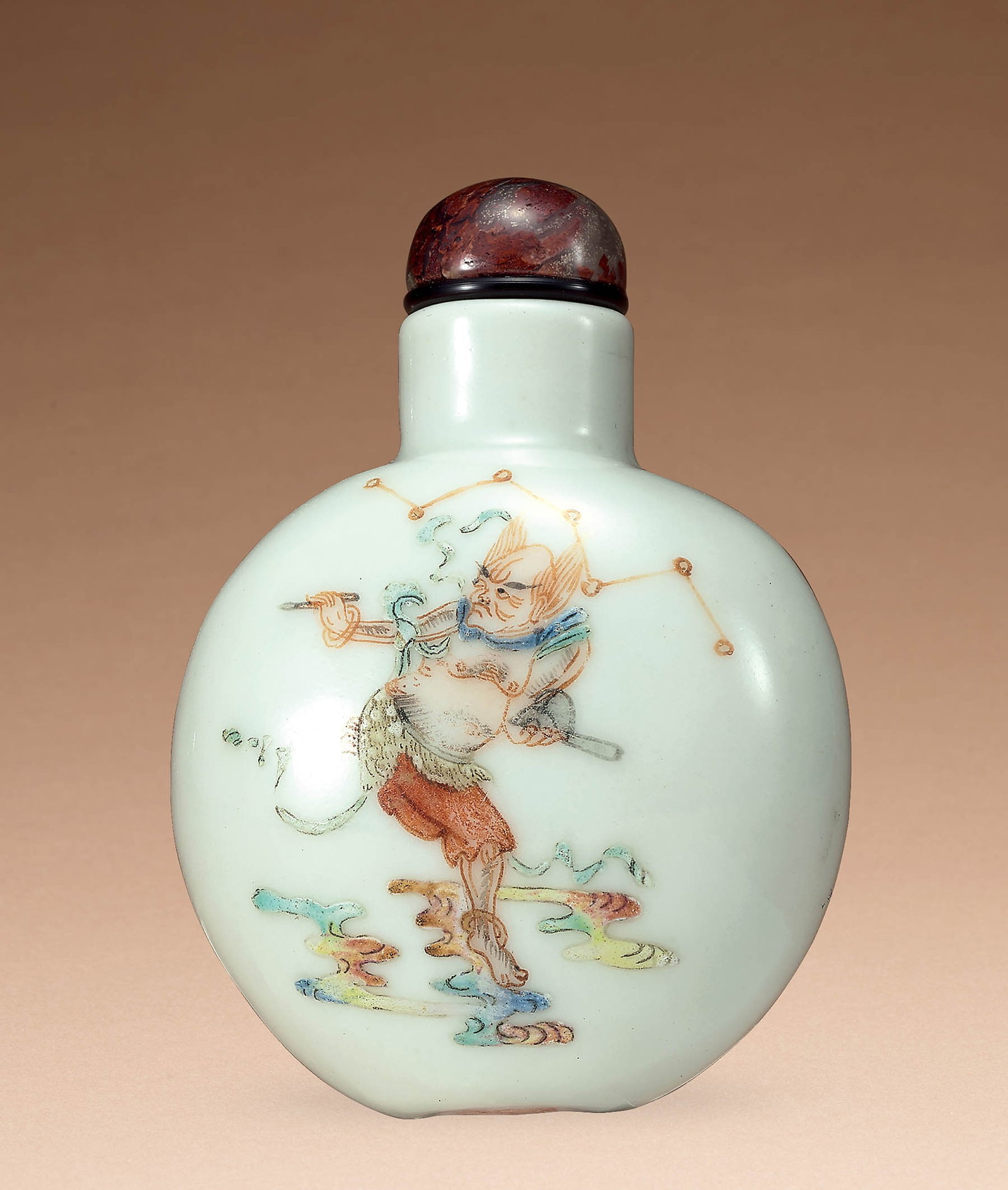 Famille-Rose 'Kuixing' Snuff Bottle, Daoguang M&P: 315 清道光 粉彩魁星踢斗圖鼻煙壺 「道光年製」款 H5.9cm 來源：Ga