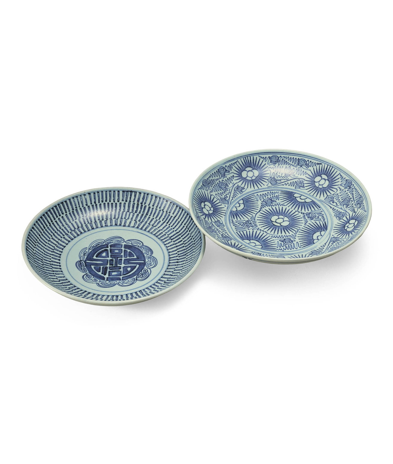 Pair of B&W 'Shou' and 'Floral' Dishes, Qing Jiaqing (1 of 1)