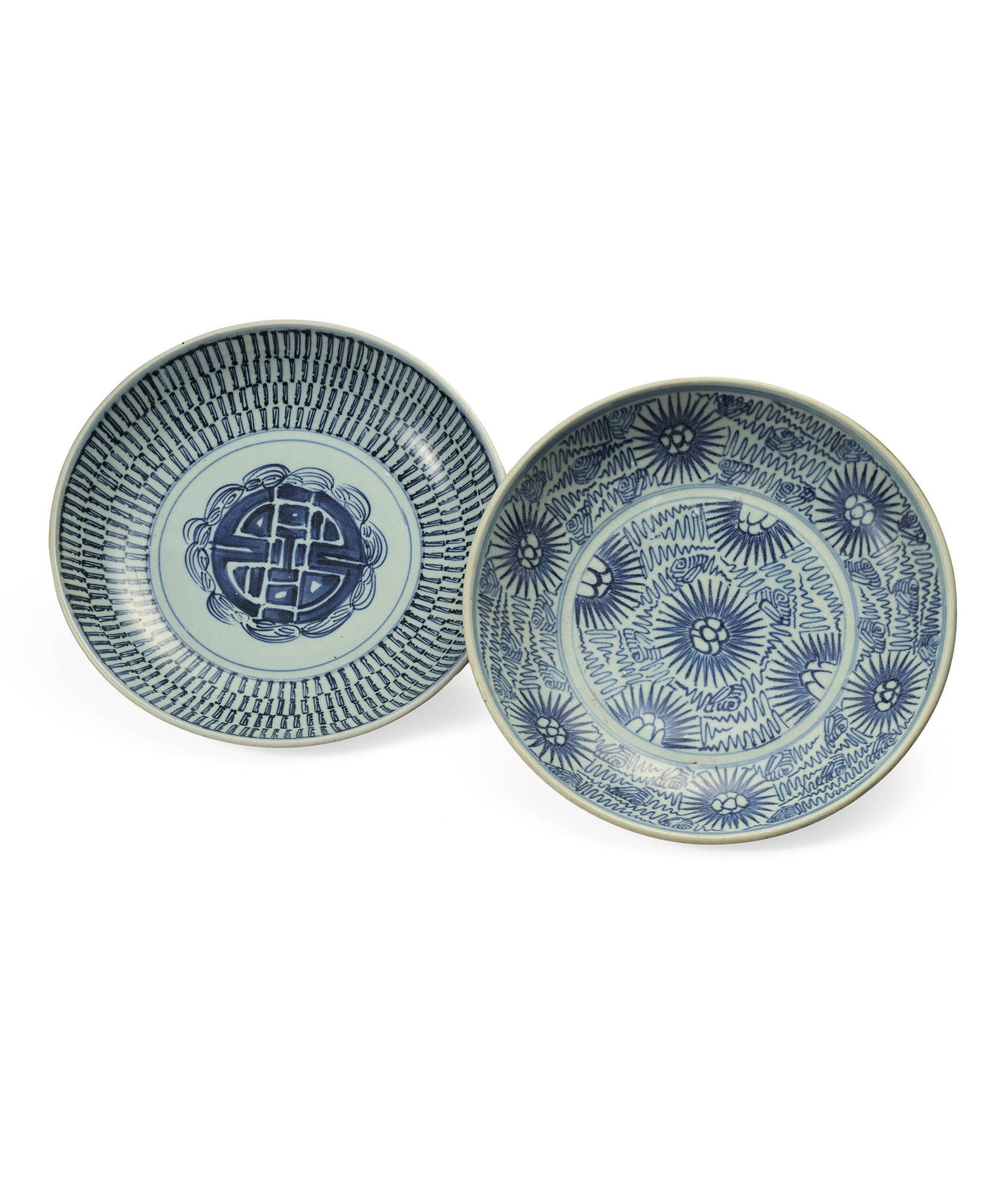 B&W 'Shou' & 'Floral' Dishes, Qing Jiaqing (c. 1816) (1 of 1)