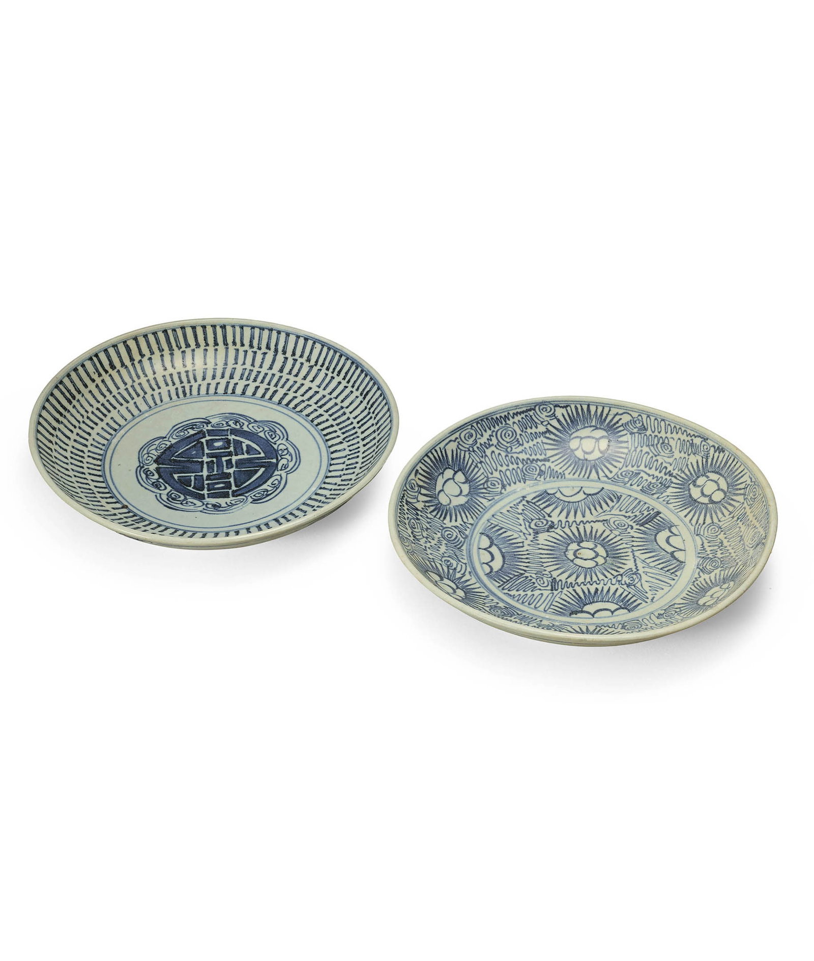 Two B&W 'Shou' and 'Floral' Dishes, Jiaqing (c. 1816) (1 of 1)