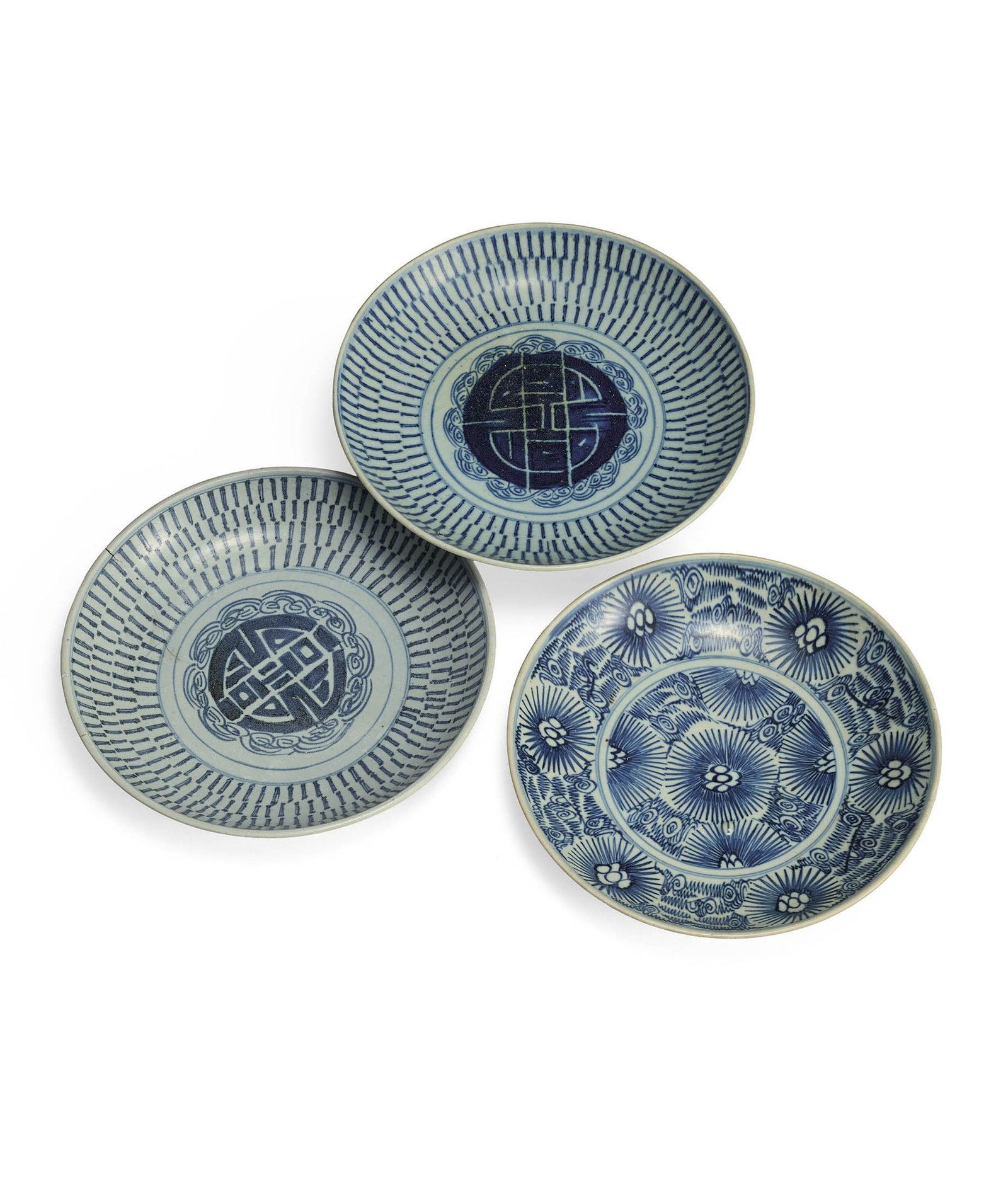 Two B&W 'Shou' & One 'Floral' Dishes, Qing Jiaqing (1 of 1)