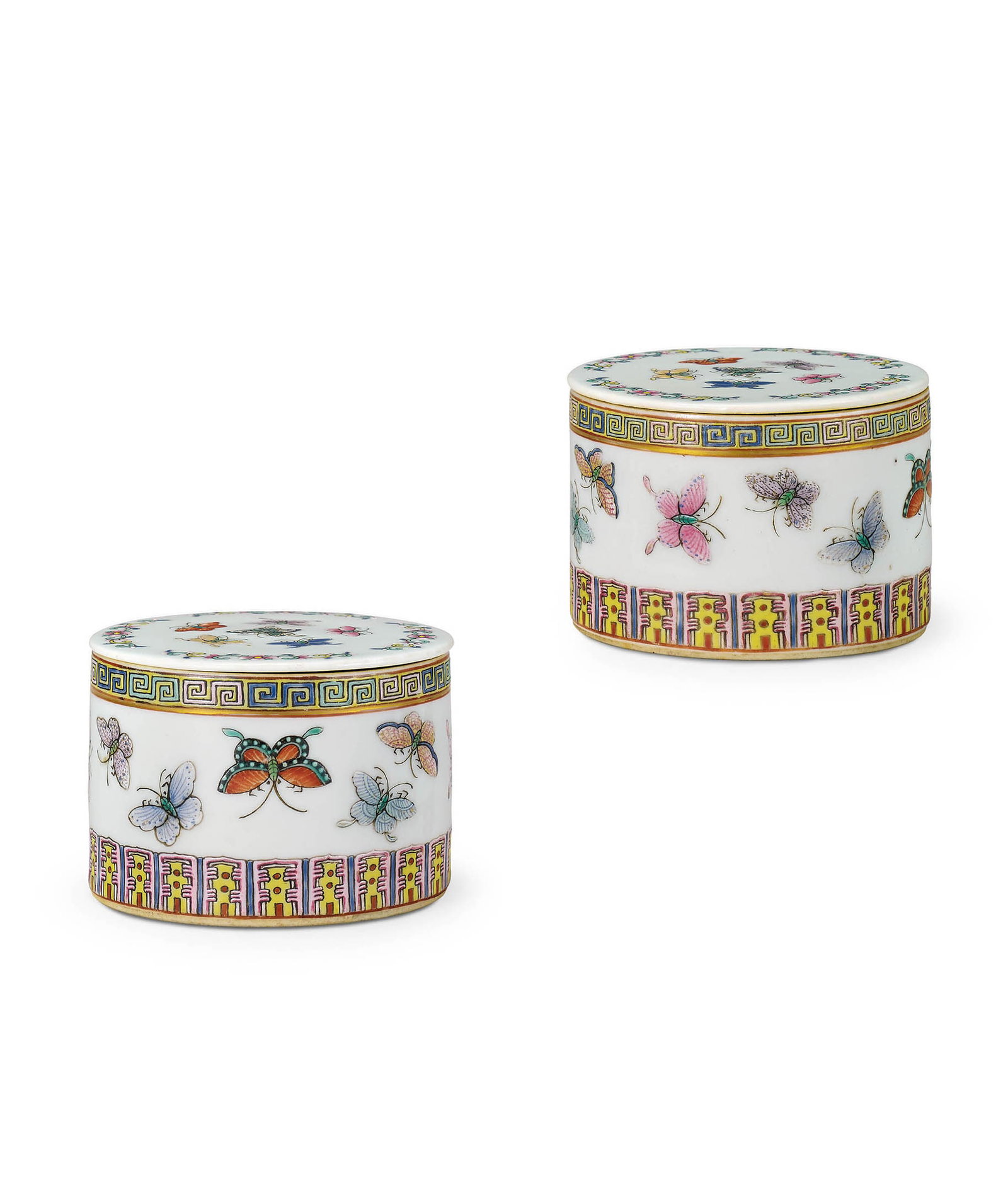 Pair Famille-Rose Butterfly Boxes, Xuantong M&P (1 of 2)