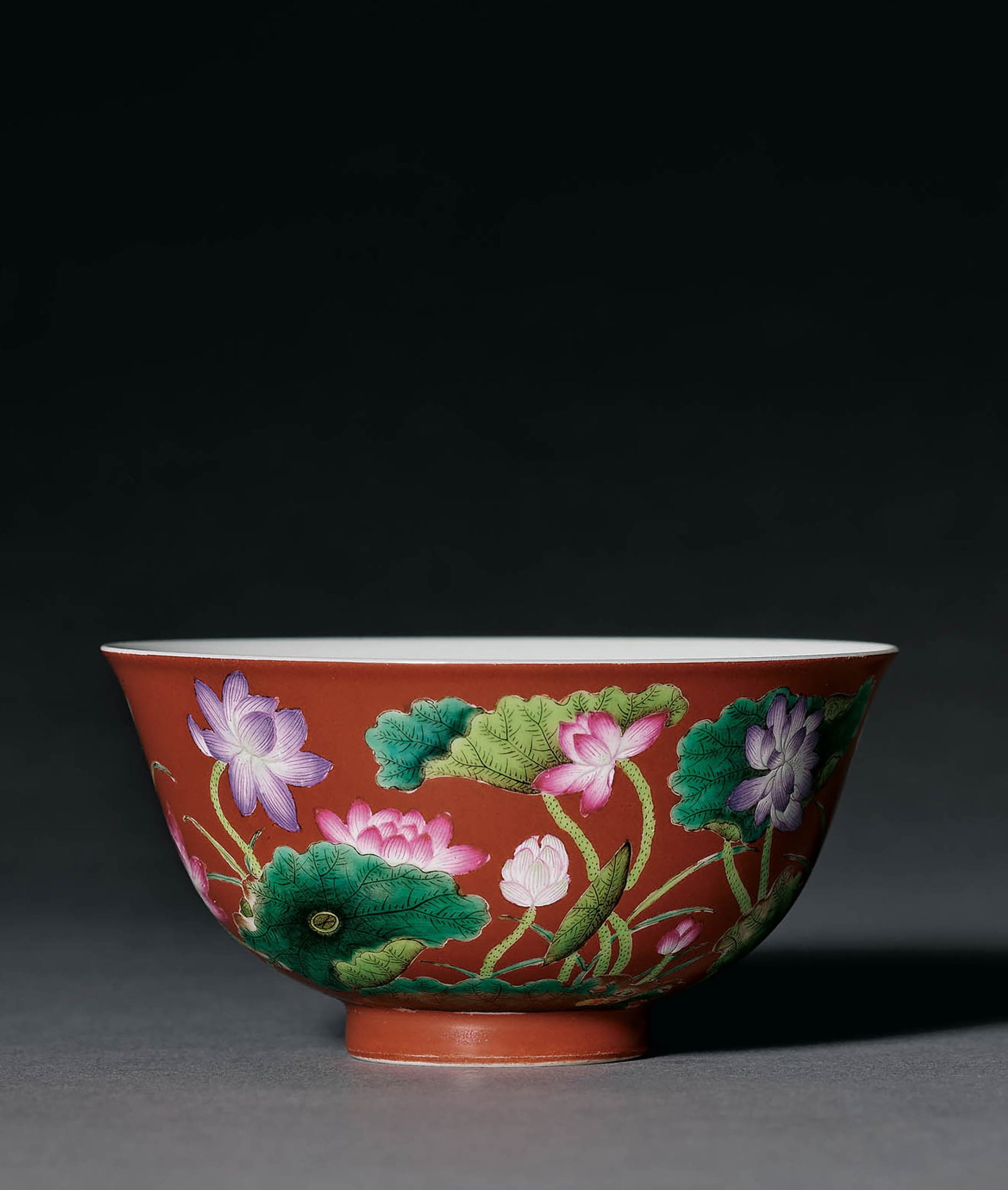 Coral-Red Ground Painted Enamel Lotus Bowl, Qianlong (1 of 4)