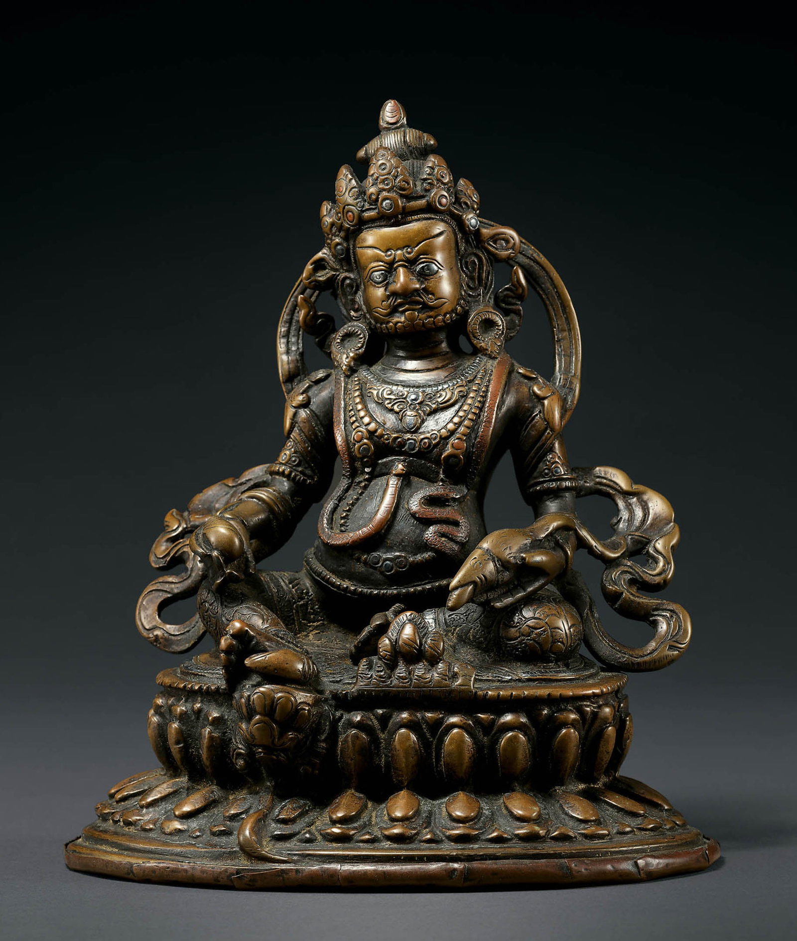 Silver-Inlaid Bronze Jambhala Figure, Qing: 561 清 銅嵌銀黃財神坐像 H23cm 來源：台北宇珍2012年4月22日編號273 黃&