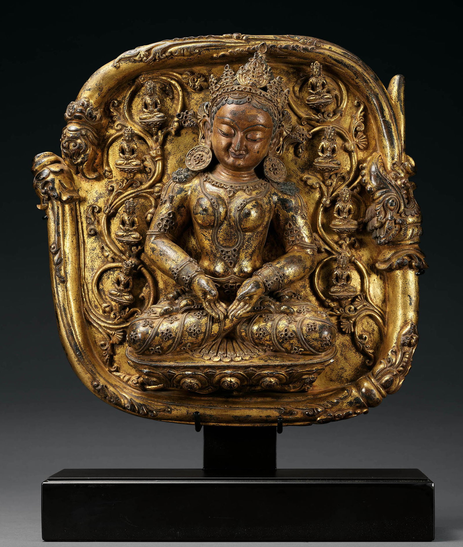 Rare Gilt-Bronze Panel of Bhumidevi Dridha, 15th C (1 of 5)
