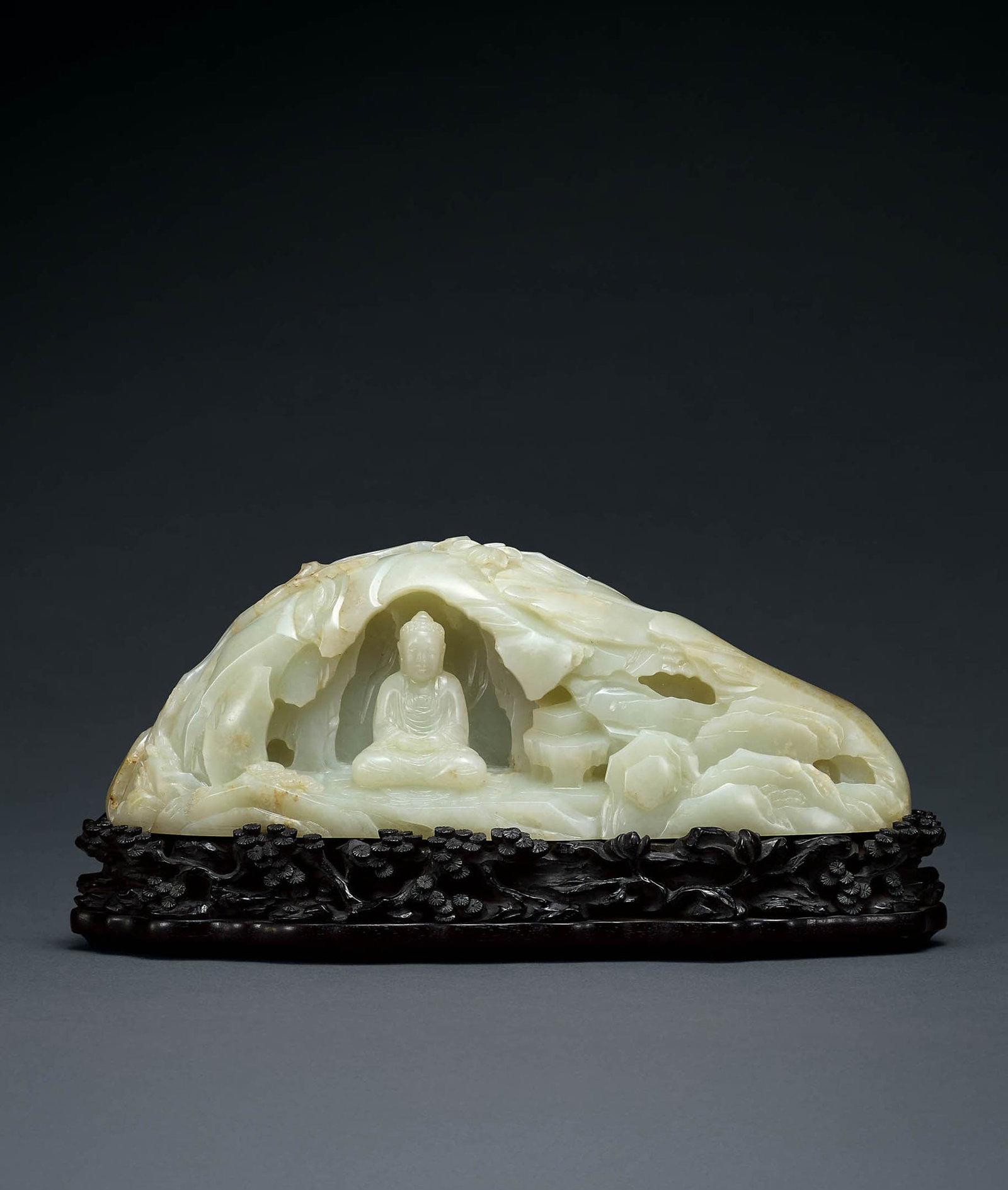 White Jade 'Sakyamuni' Mountain Boulder, Qing: 605 清 白玉釋迦牟尼佛山子 L24.5cm 款識：須菩提 於意云何 可以身