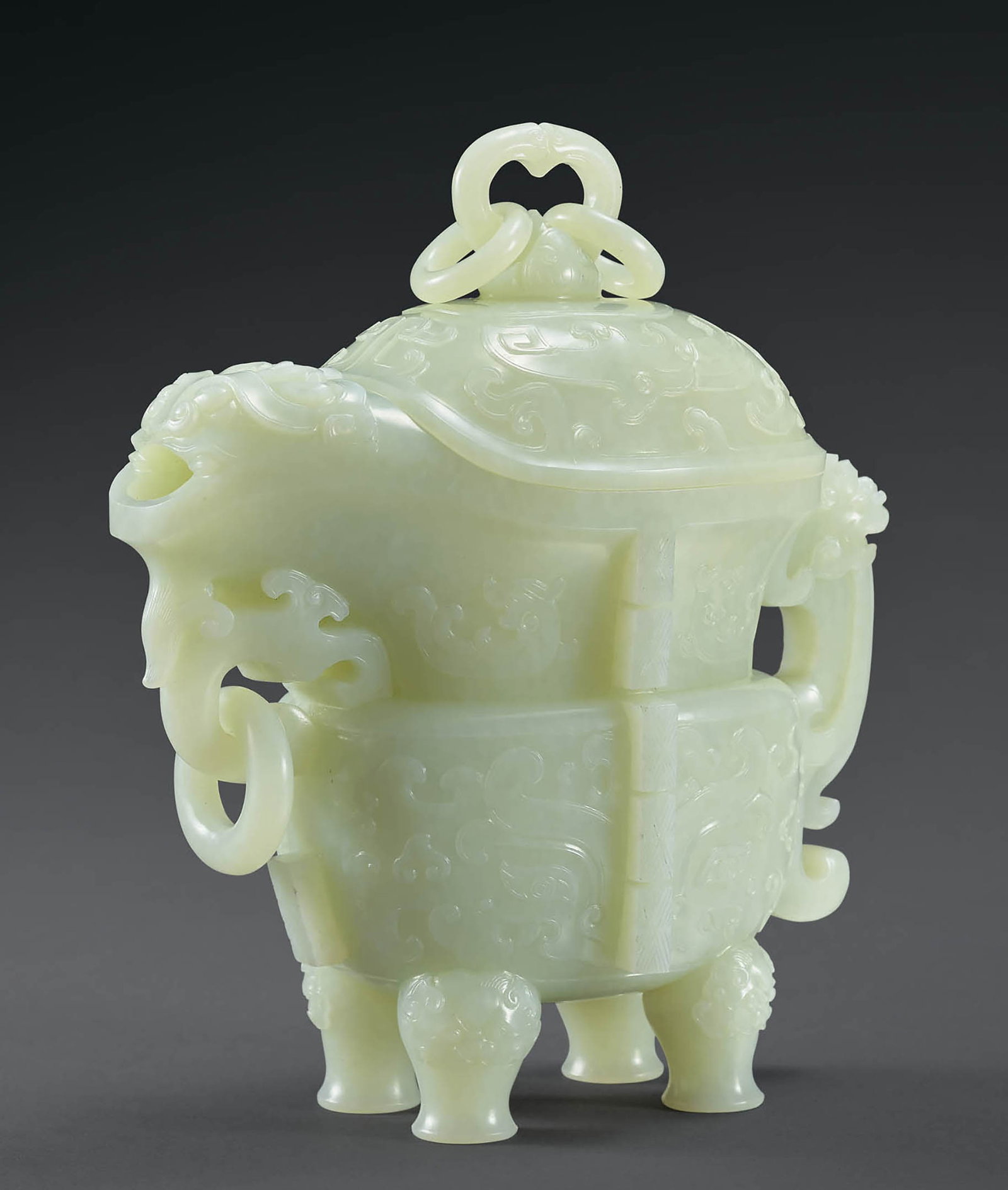 White Jade 'Beast-Mask' Ewer, Qing (1 of 2)