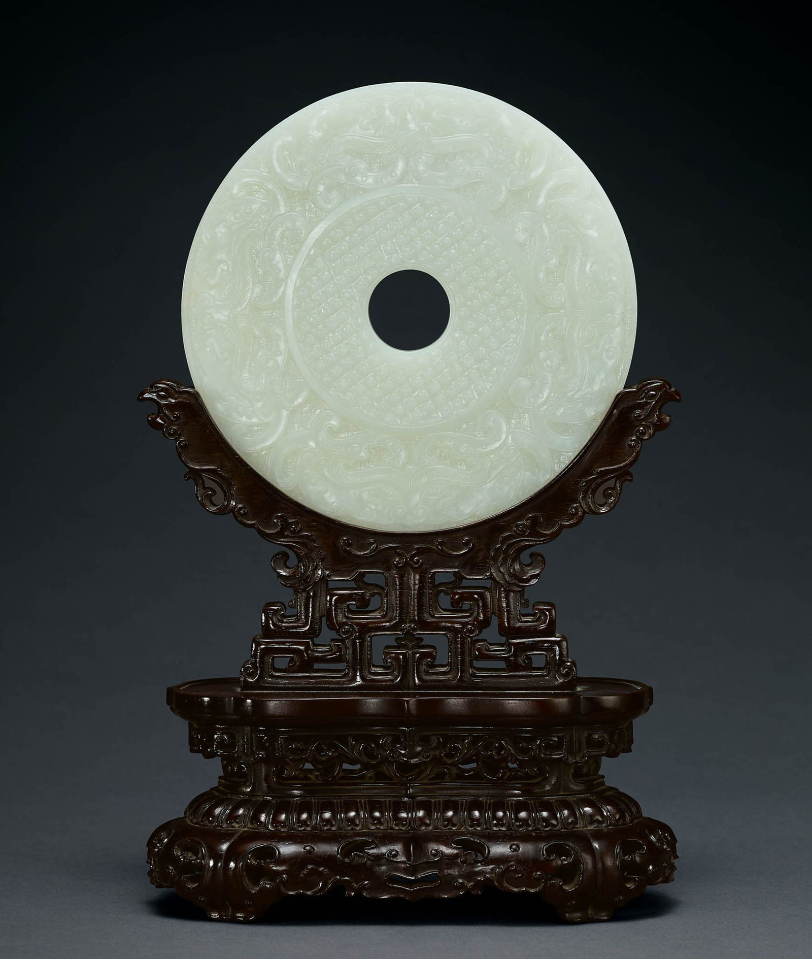 White Jade 'Beast-Mask' Bi Disc, 18th Century (1 of 3)