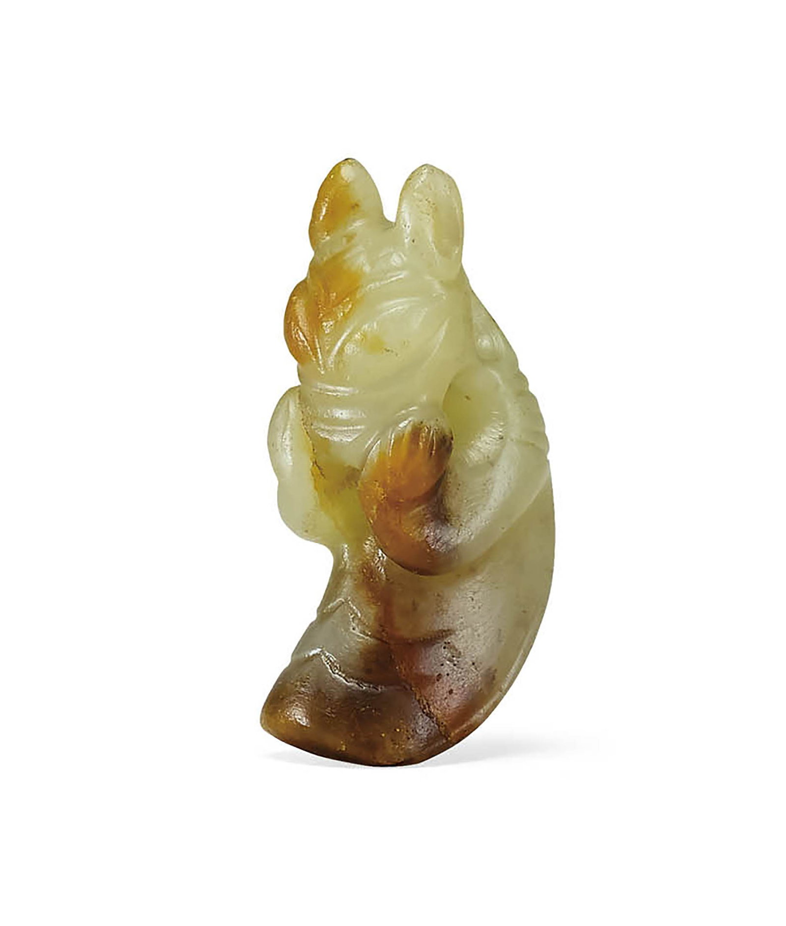 Pale Celadon Jade Shaman Figure, Qing or earlier: 632 清或更早 青白玉神人 L4cm 來源：美國 John R. Meengs 收藏 展覽：Flint Art MuseumA