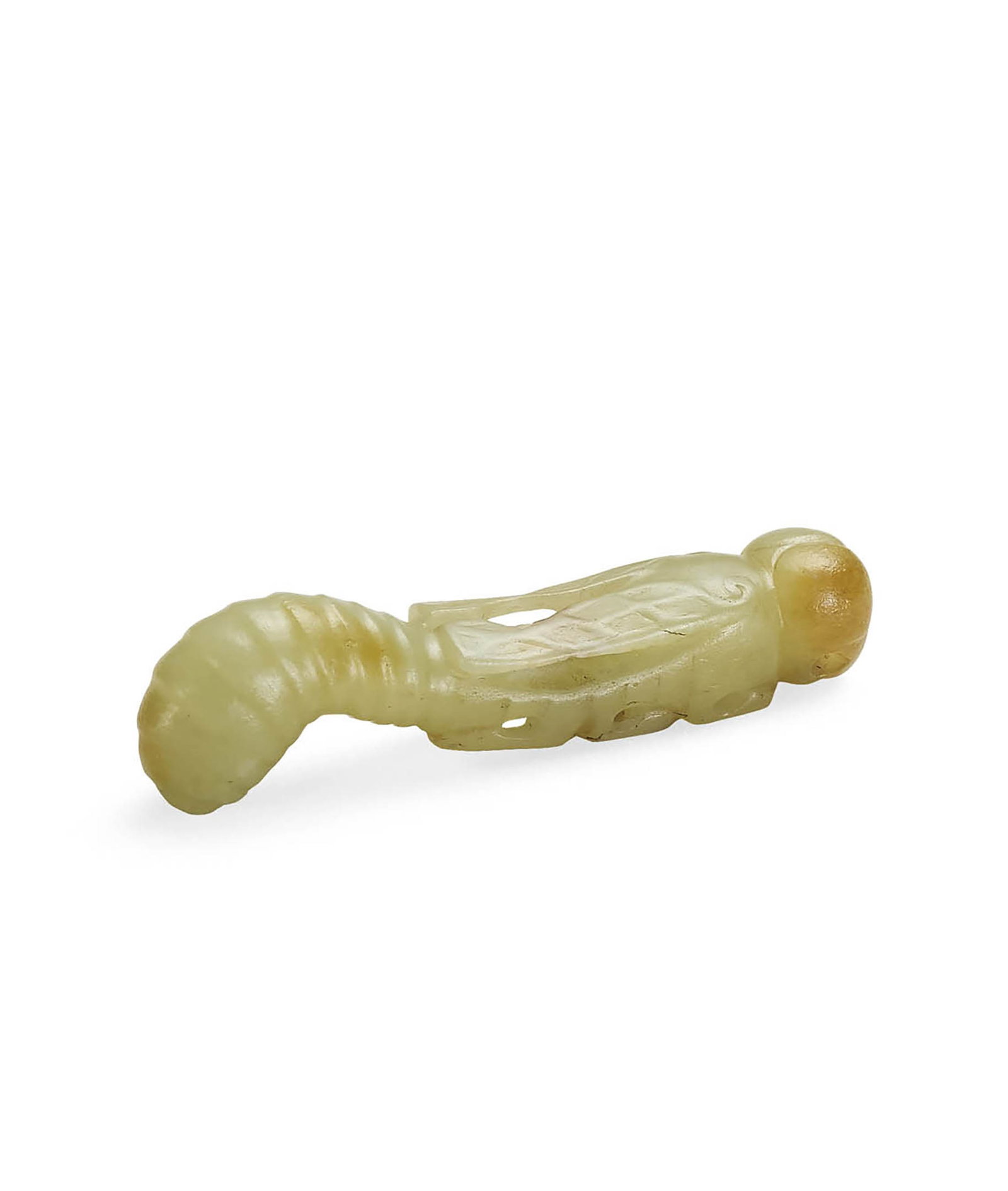 Pale Celadon Jade Dragonfly, Qing or earlier: 637 清或更早 青白玉蜻蜓 L5.1cm 來源：美國 John R. Meengs 收藏 展覽：Flint Art Museum&#