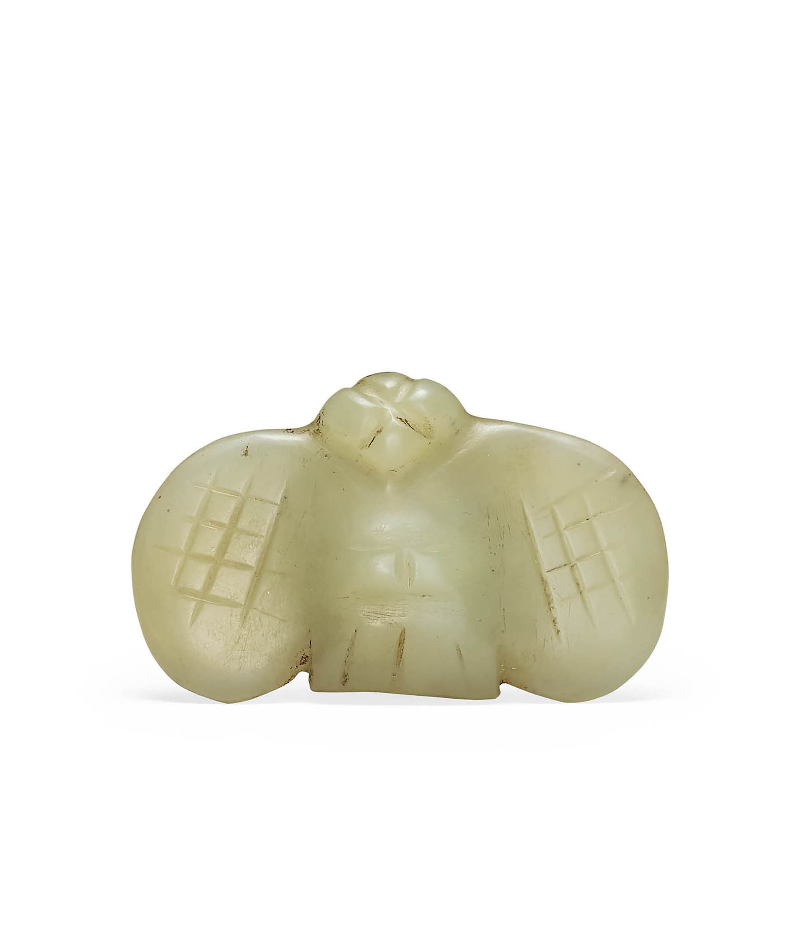 Pale Celadon Jade Bird, Qing or Earlier: 640 清或更早 青白玉鳥 L5.7cm 來源：美國 John R. Meengs 收藏 展覽：Flint Art Museum，19