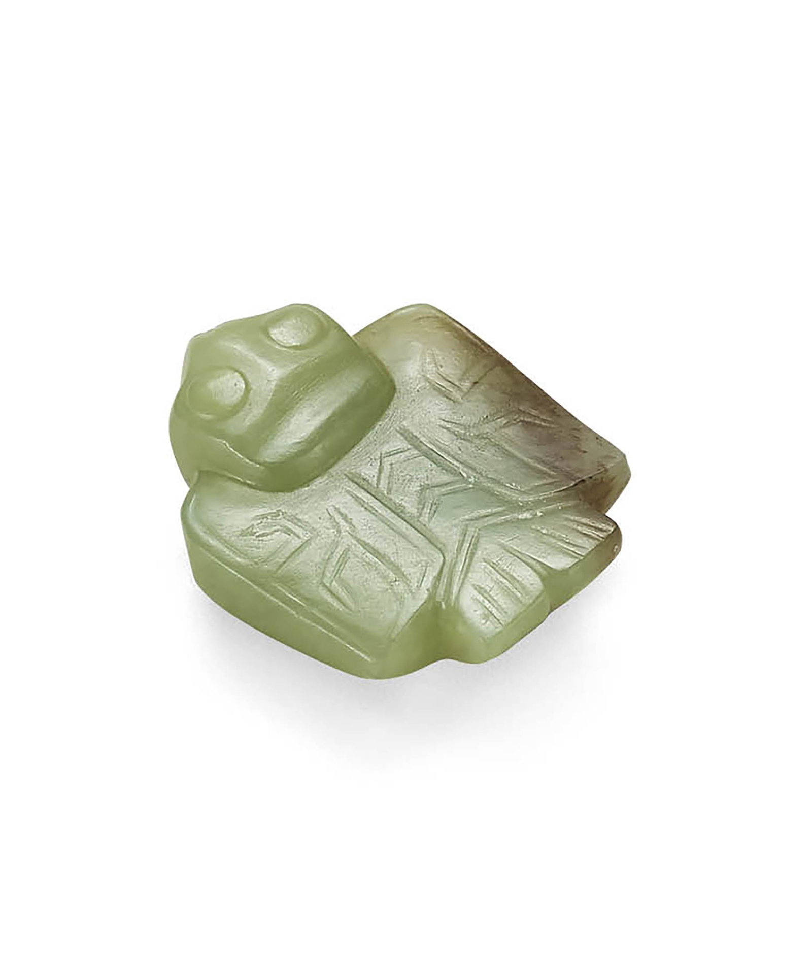 Celadon Jade Bird, Qing or Earlier: 641 清或更早 青玉鳥 L2.8cm 來源：美國 John R. Meengs 收藏 展覽：Flint Art Museum，1978-1986&