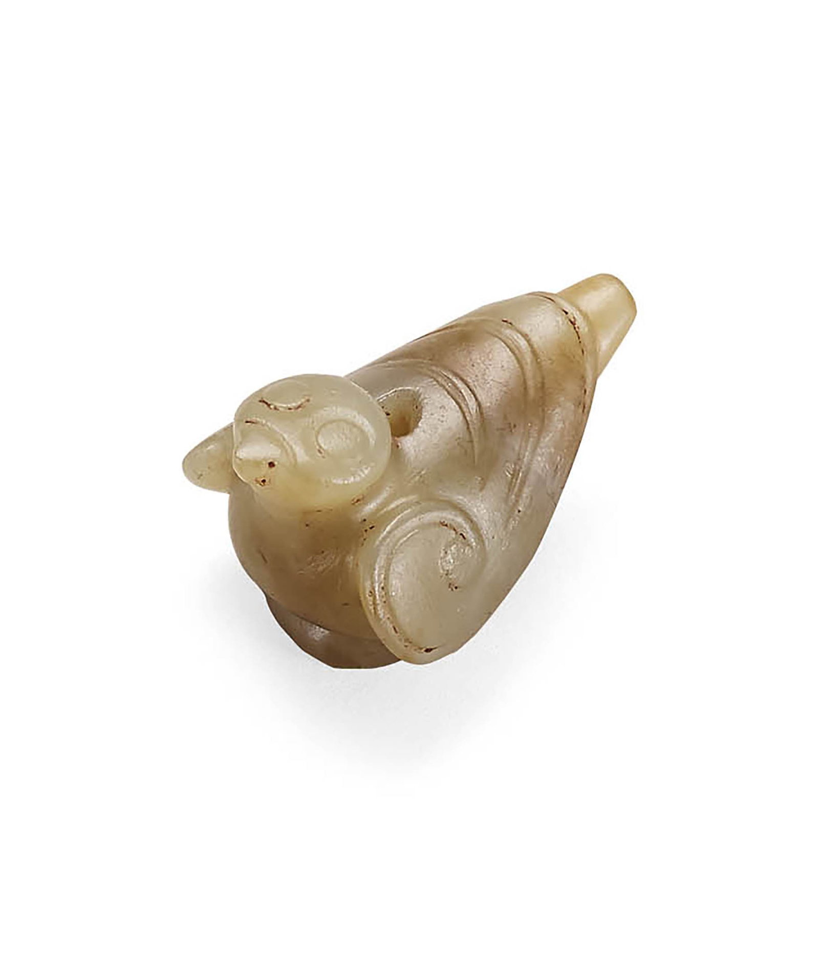 Pale Celadon Jade Bird, Qing or Earlier: 642 清或更早 青白玉鳥 L2.7cm 來源：美國 John R. Meengs 收藏 展覽：Flint Art Museum，19