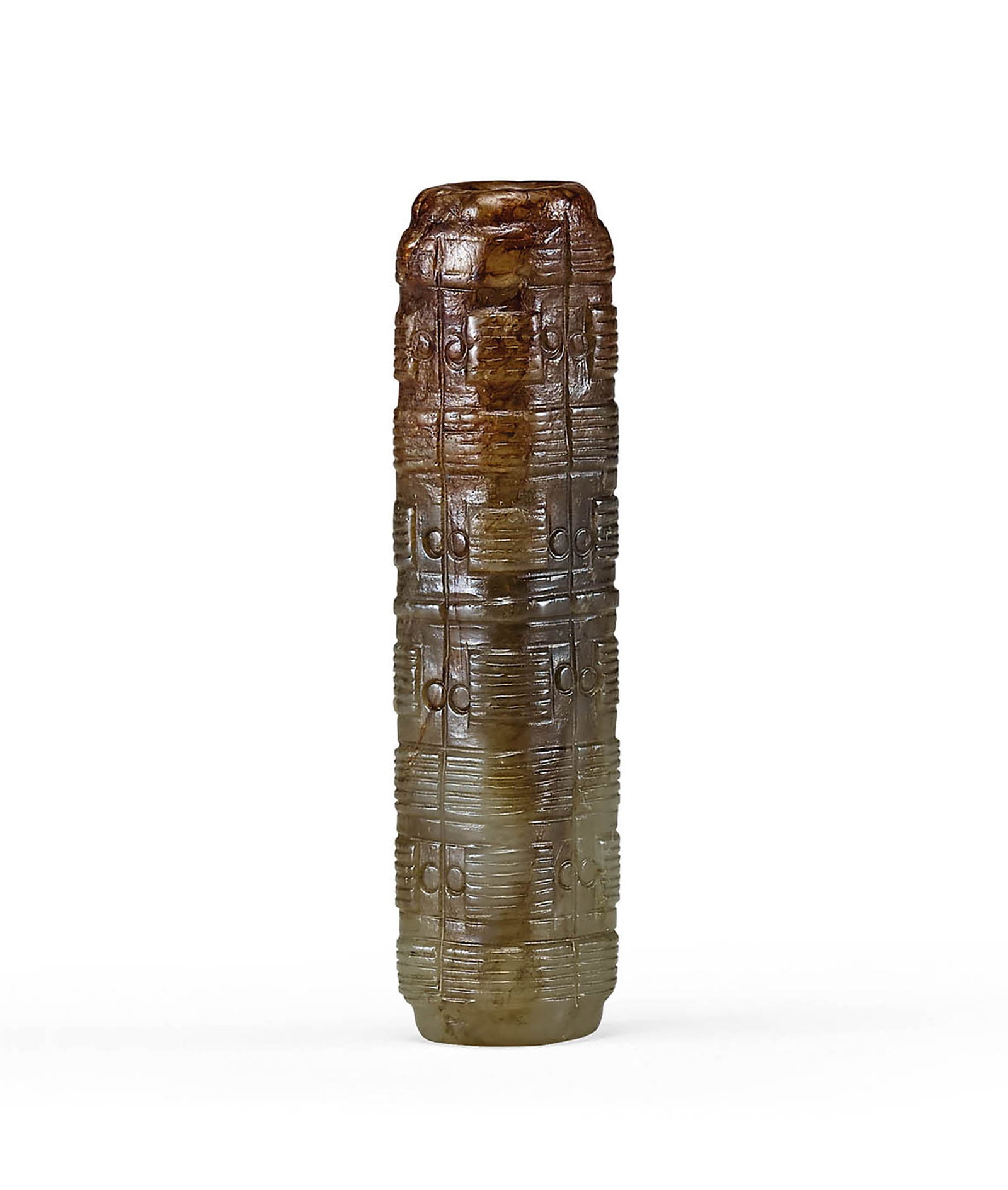 Pale Celadon Jade Cong Tube, Qing or earlier: 647 清或更早 青白玉琮 L6.4cm 來源：美國 John R. Meengs 收藏 展覽：Flint Art Museum，19