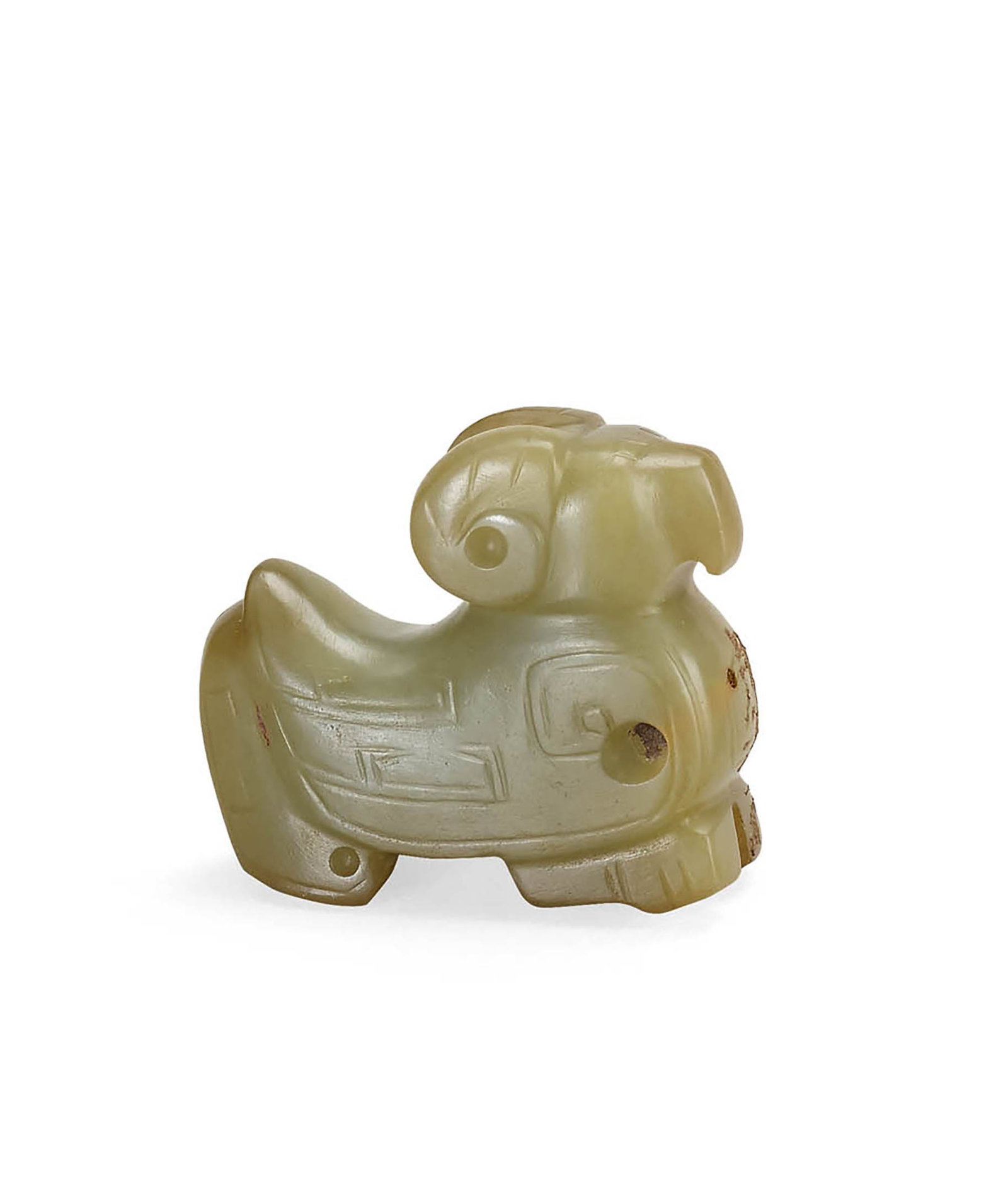 Pale Celadon Jade Owl, Qing or Earlier: 650 清或更早 青白玉鴞 L3.7cm 來源：美國 John R. Meengs 收藏 展覽：Flint Art Museum，19