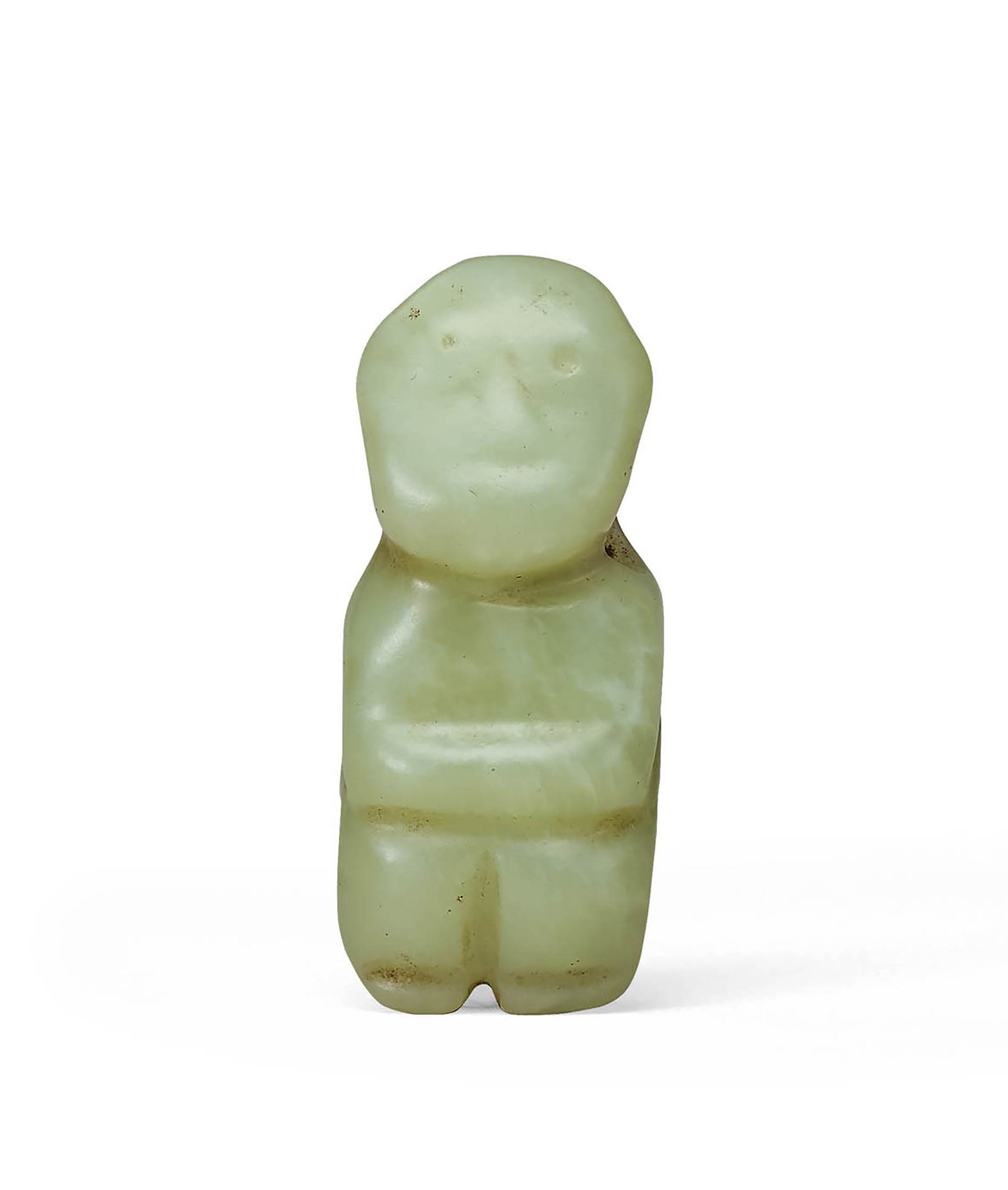 Celadon Jade Figure, Qing or Earlier: 651 清或更早 青玉人 L5cm 來源：美國 John R. Meengs 收藏 展覽：Flint Art Museum，1978-1986