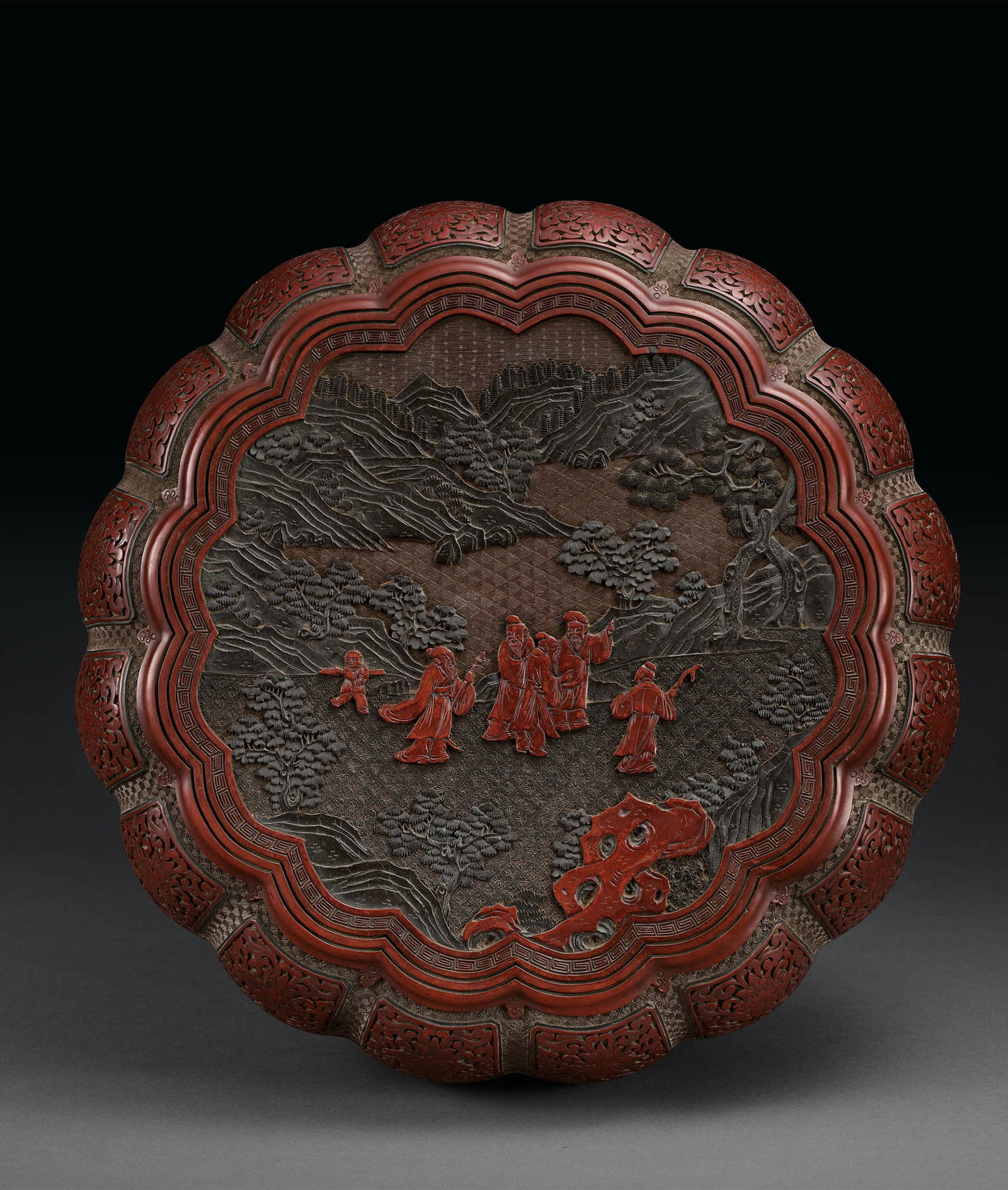 Lg Polychrome Lacquer Landscape & Figures Box, Mid-Qing (1 of 2)
