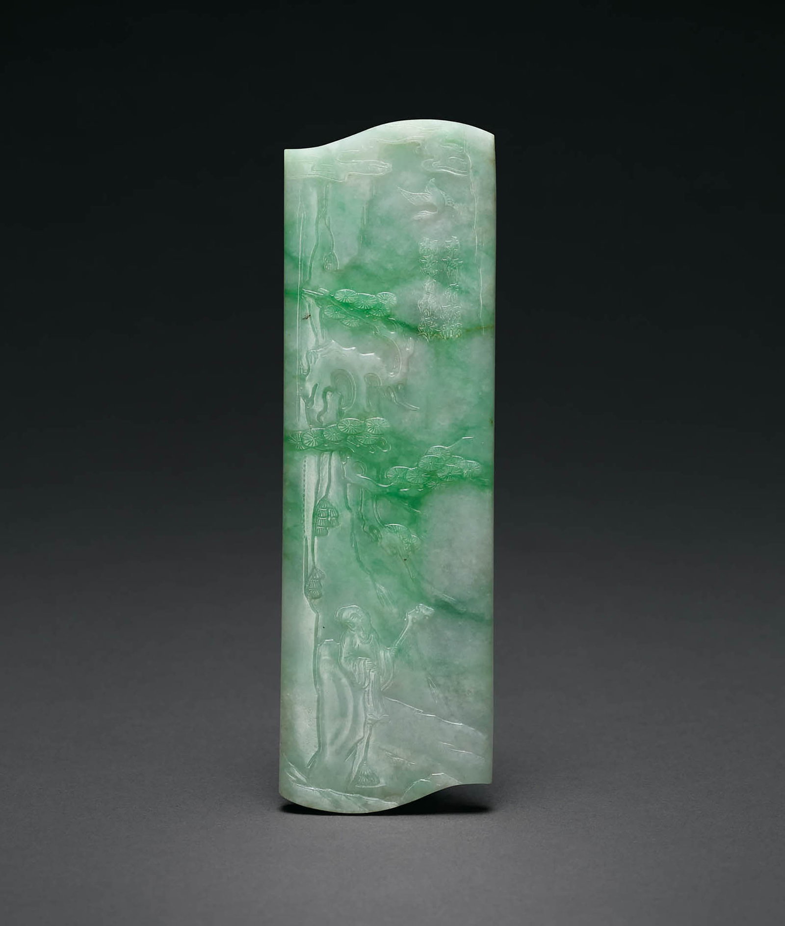 Jadeite 'Pine and Crane' Arm Rest, Qing Dynasty (1 of 1)